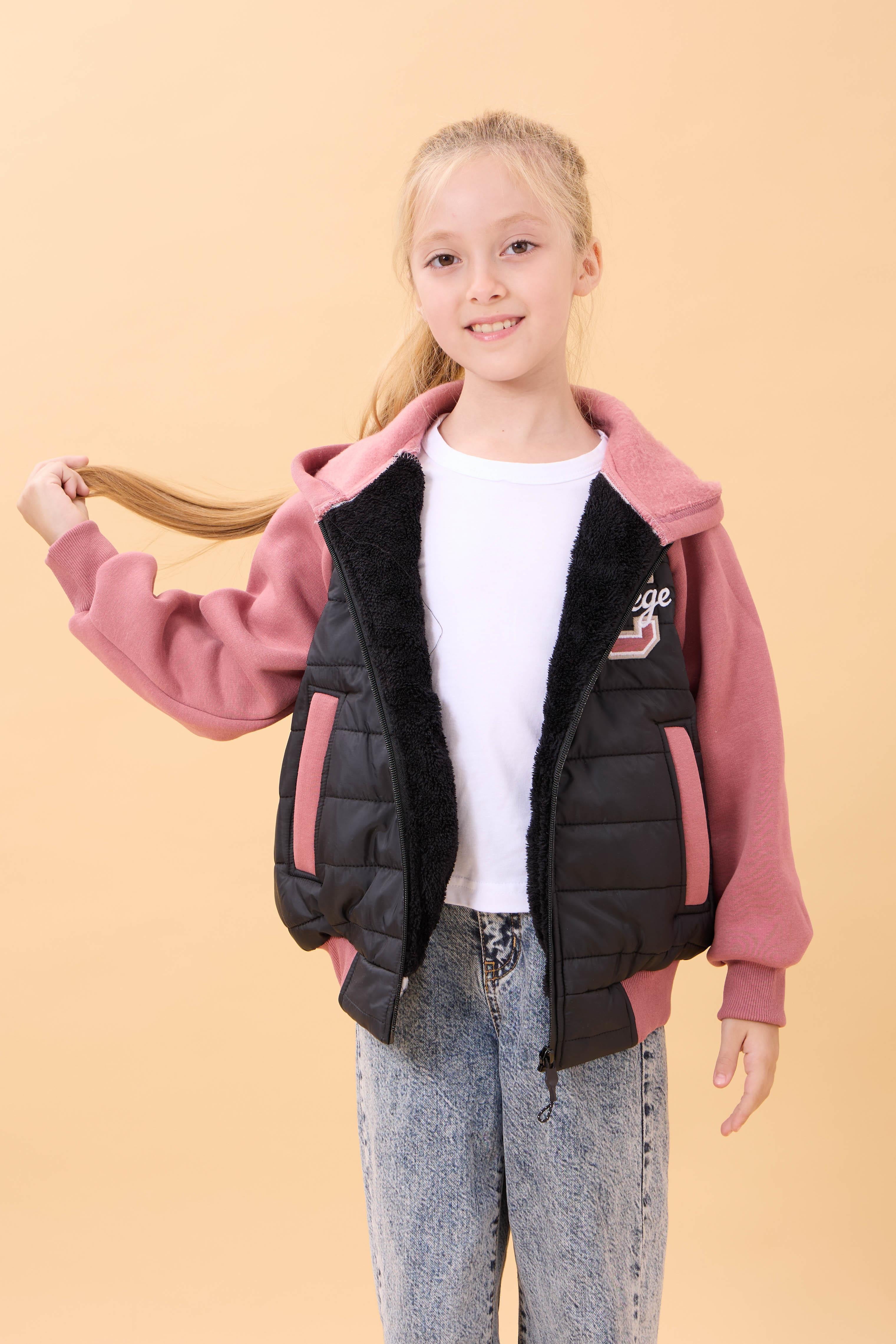 Kız Çocuk İçi Peluşlu Kapüşonlu Kapitone Kolej Ceket