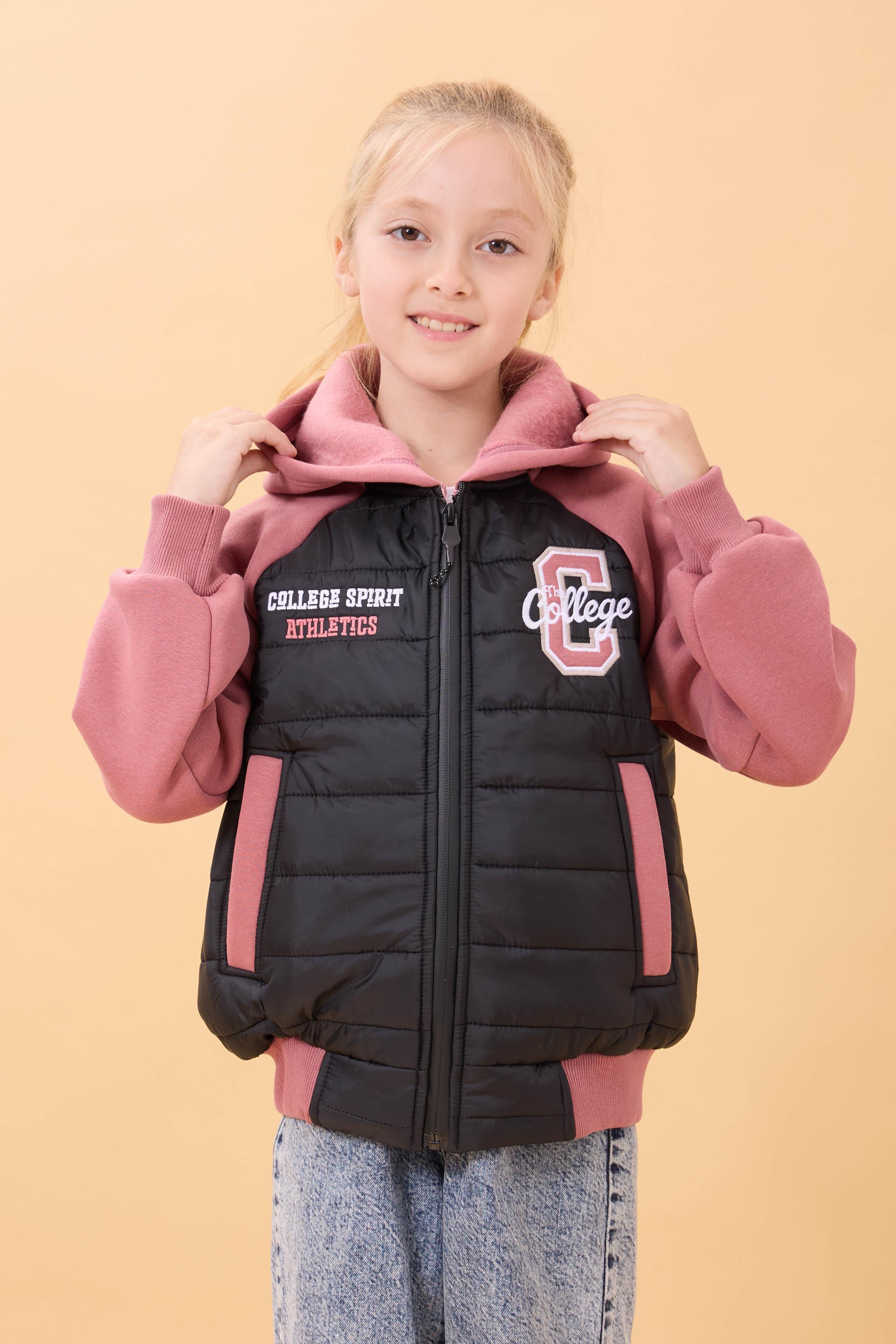 Kız Çocuk İçi Peluşlu Kapüşonlu Kapitone Kolej Ceket