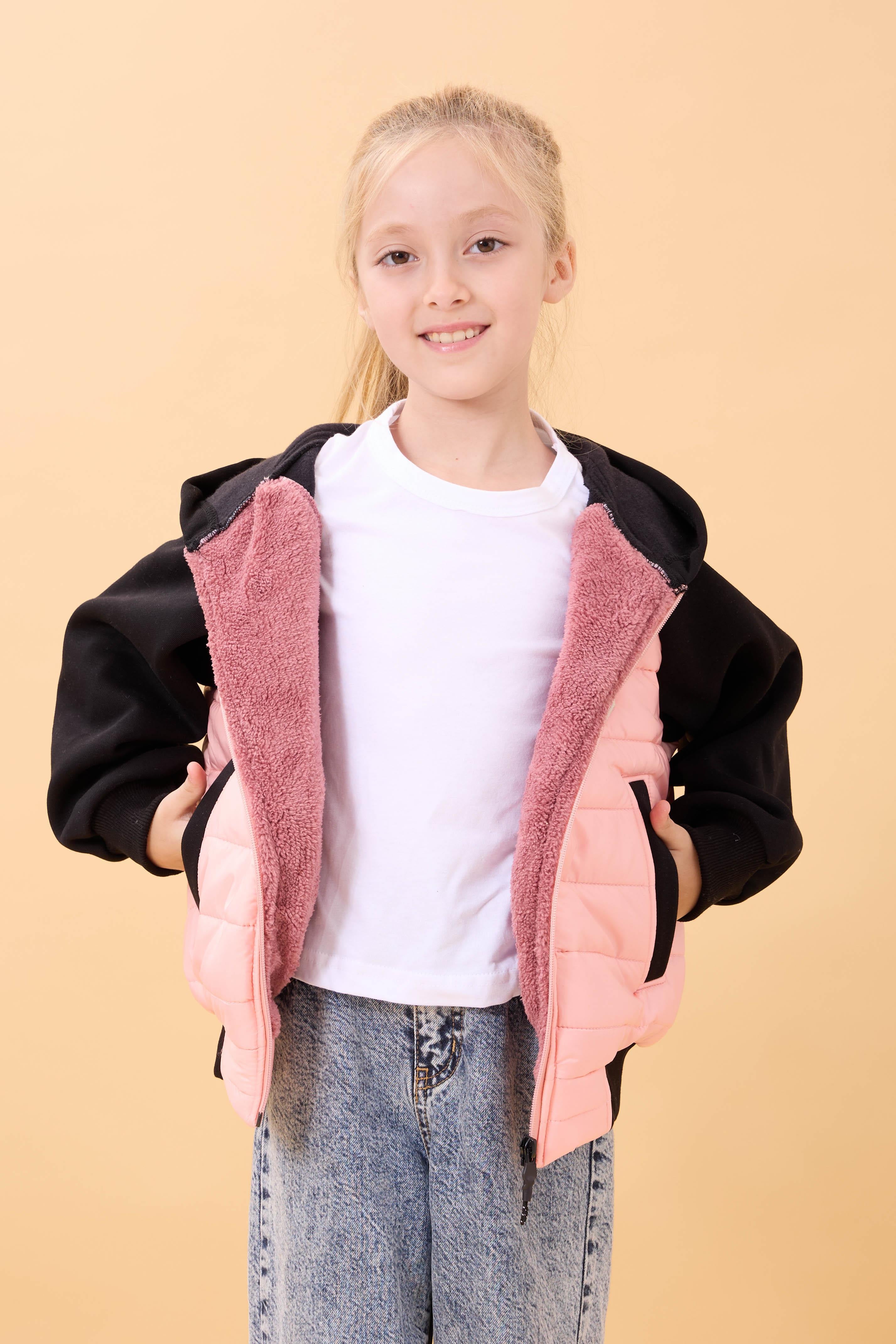 Kız Çocuk İçi Peluşlu Kapüşonlu Kapitone Kolej Ceket