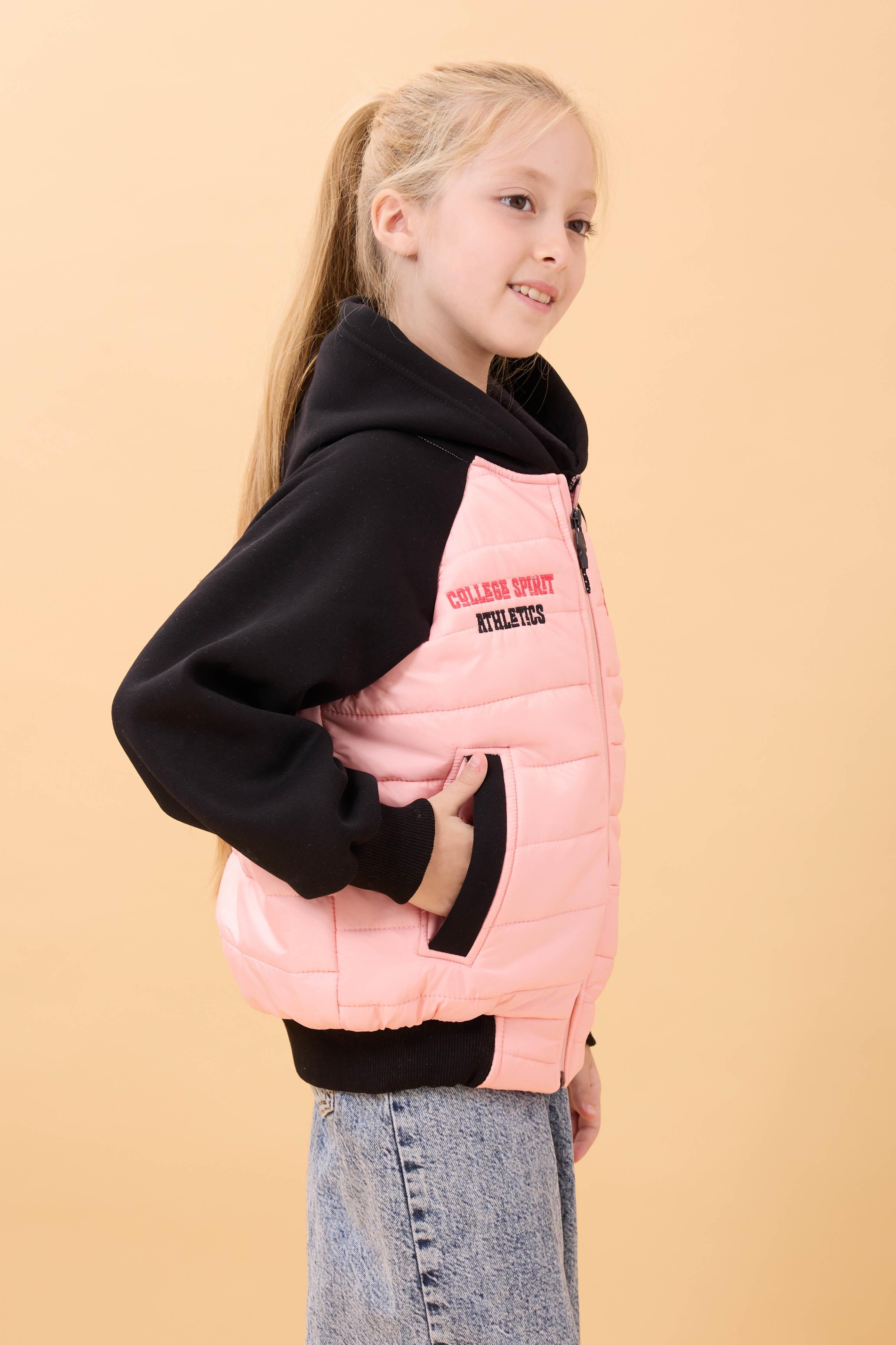 Kız Çocuk İçi Peluşlu Kapüşonlu Kapitone Kolej Ceket