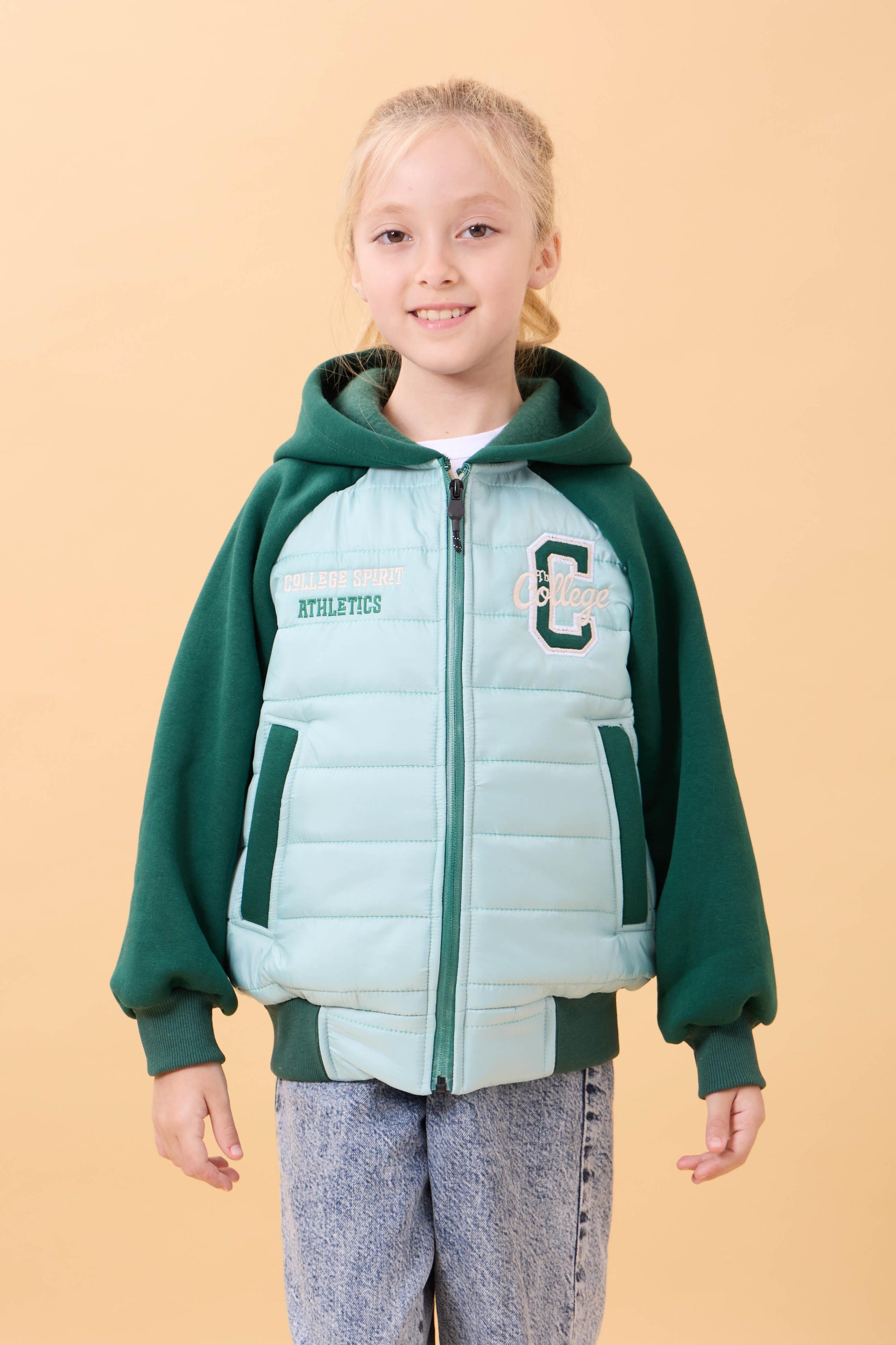 Kız Çocuk İçi Peluşlu Kapüşonlu Kapitone Kolej Ceket