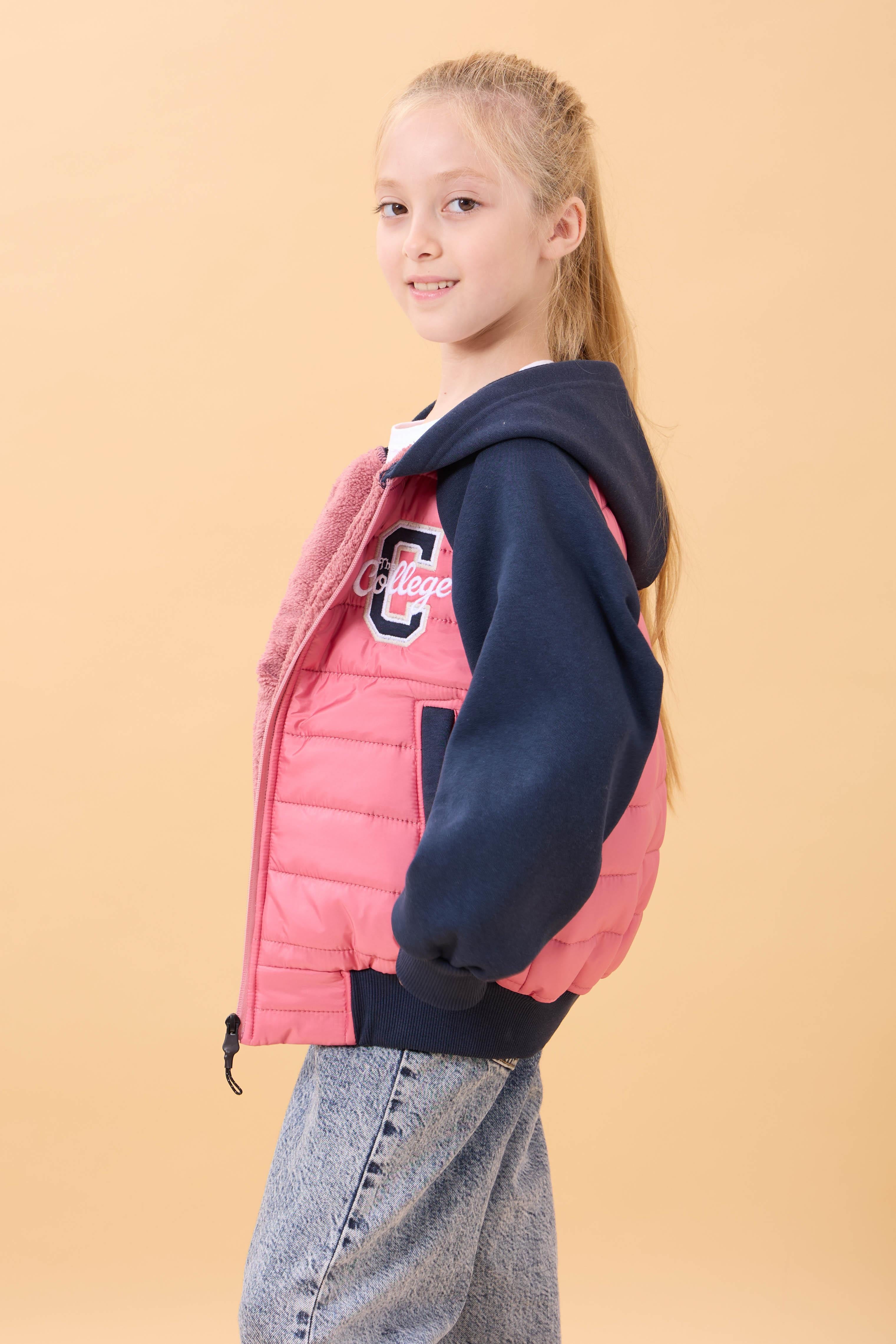 Kız Çocuk İçi Peluşlu Kapüşonlu Kapitone Kolej Ceket