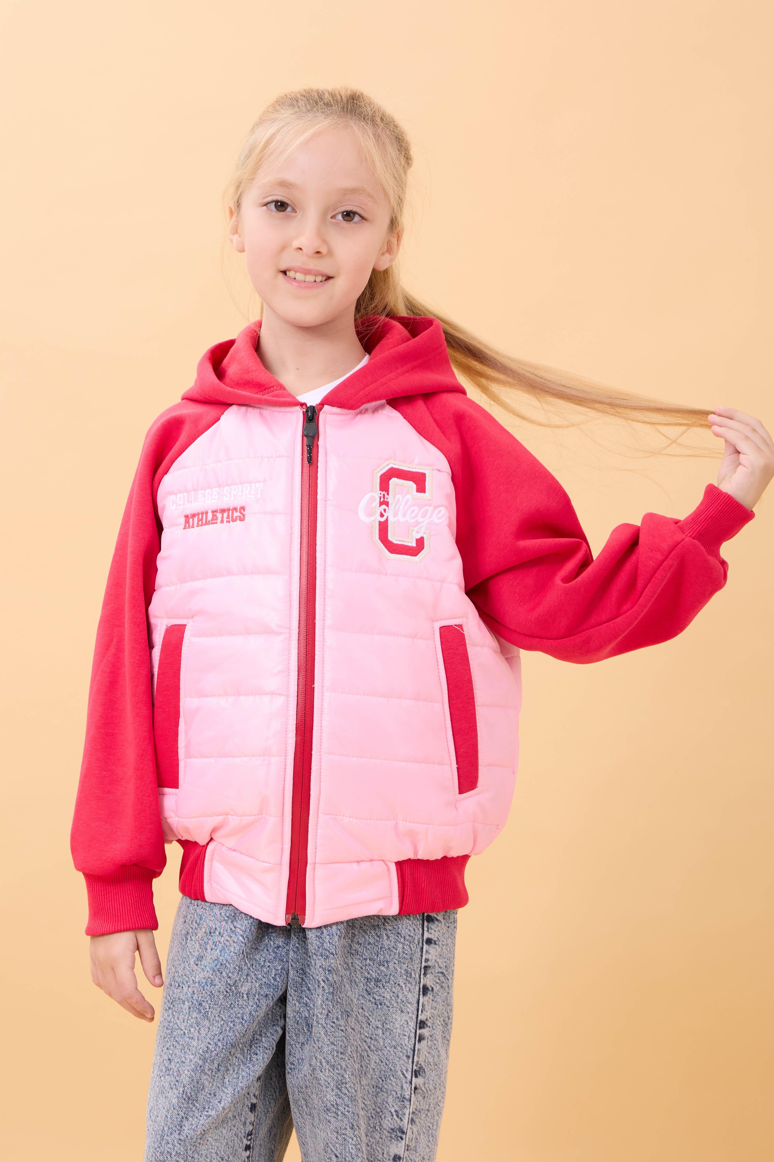 Kız Çocuk İçi Peluşlu Kapüşonlu Kapitone Kolej Ceket – Pembe