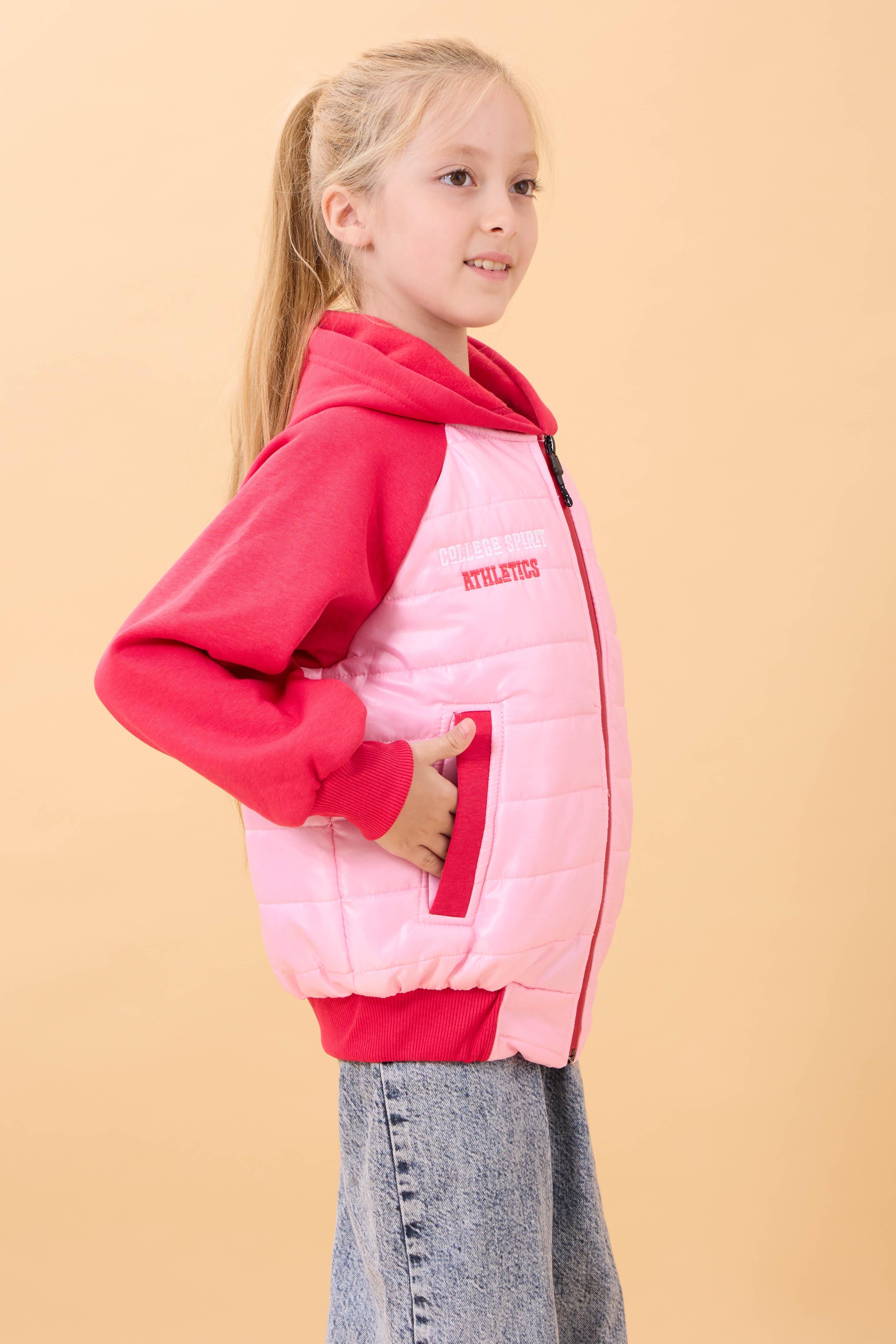 Kız Çocuk İçi Peluşlu Kapüşonlu Kapitone Kolej Ceket – Pembe