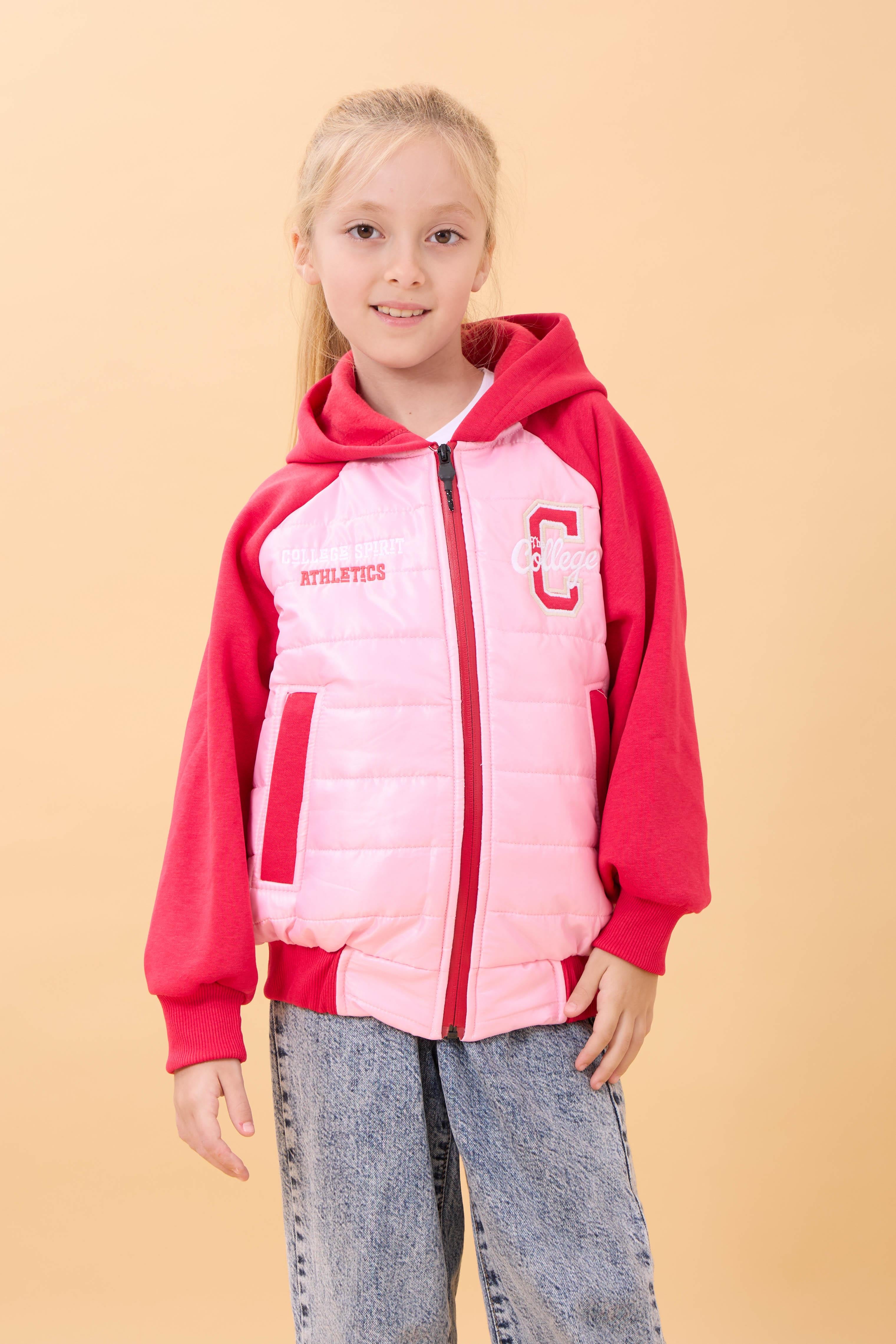 Kız Çocuk İçi Peluşlu Kapüşonlu Kapitone Kolej Ceket – Pembe