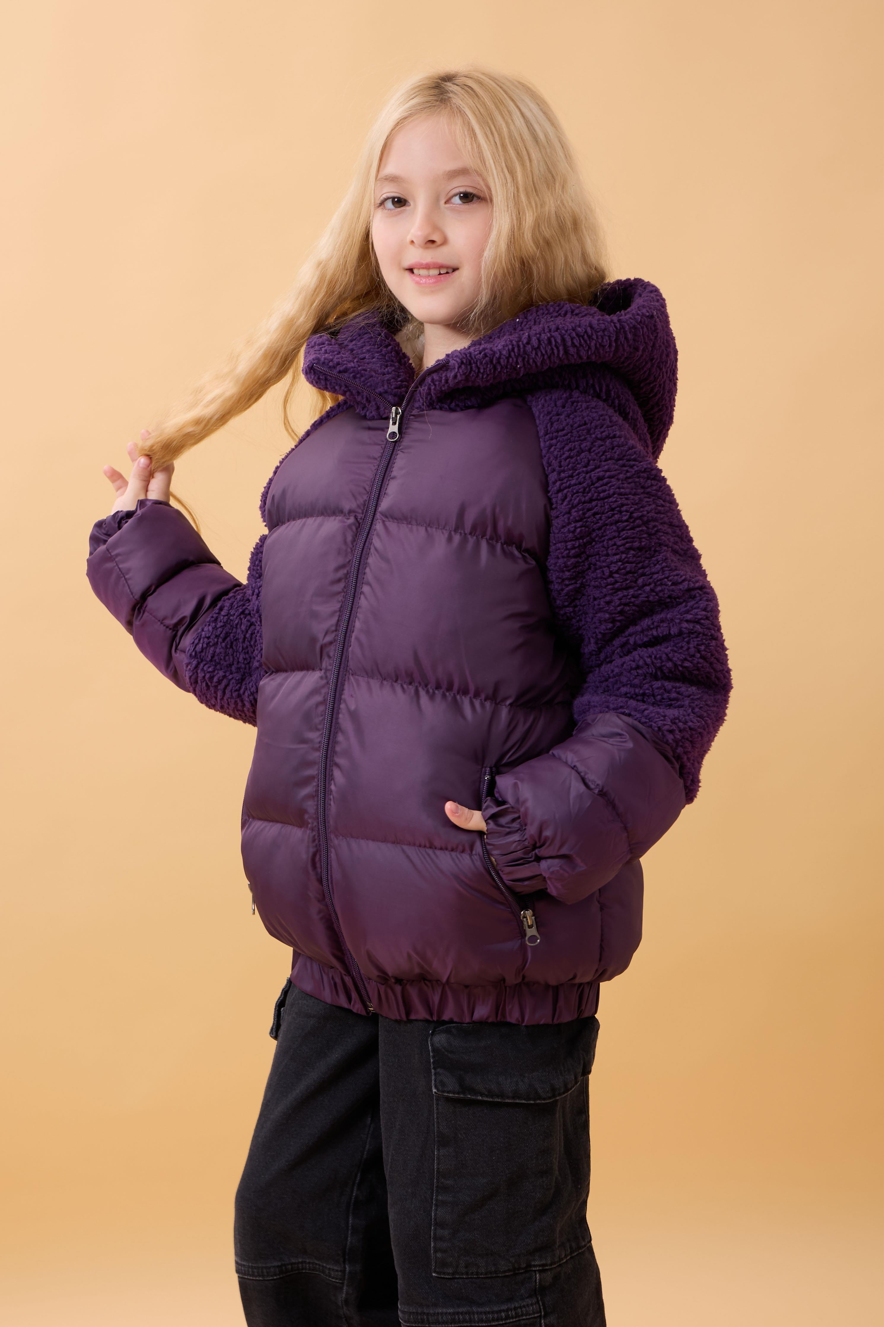 Kız Çocuk Kapüşon & Kol Peluşlu Şişme Mont