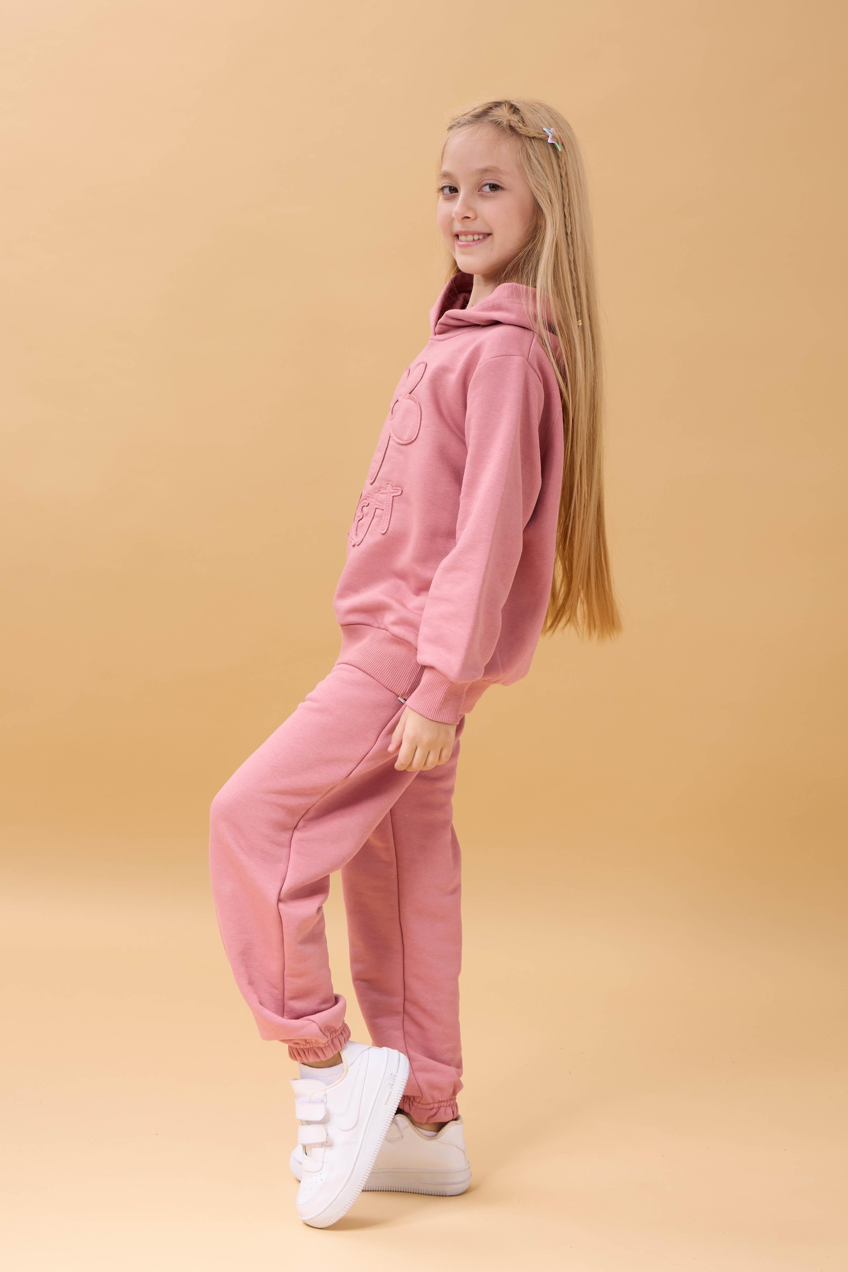 Kız Çocuk Kapüşonlu Çiçek Aplikeli Alt Üst Mevsimlik Takım