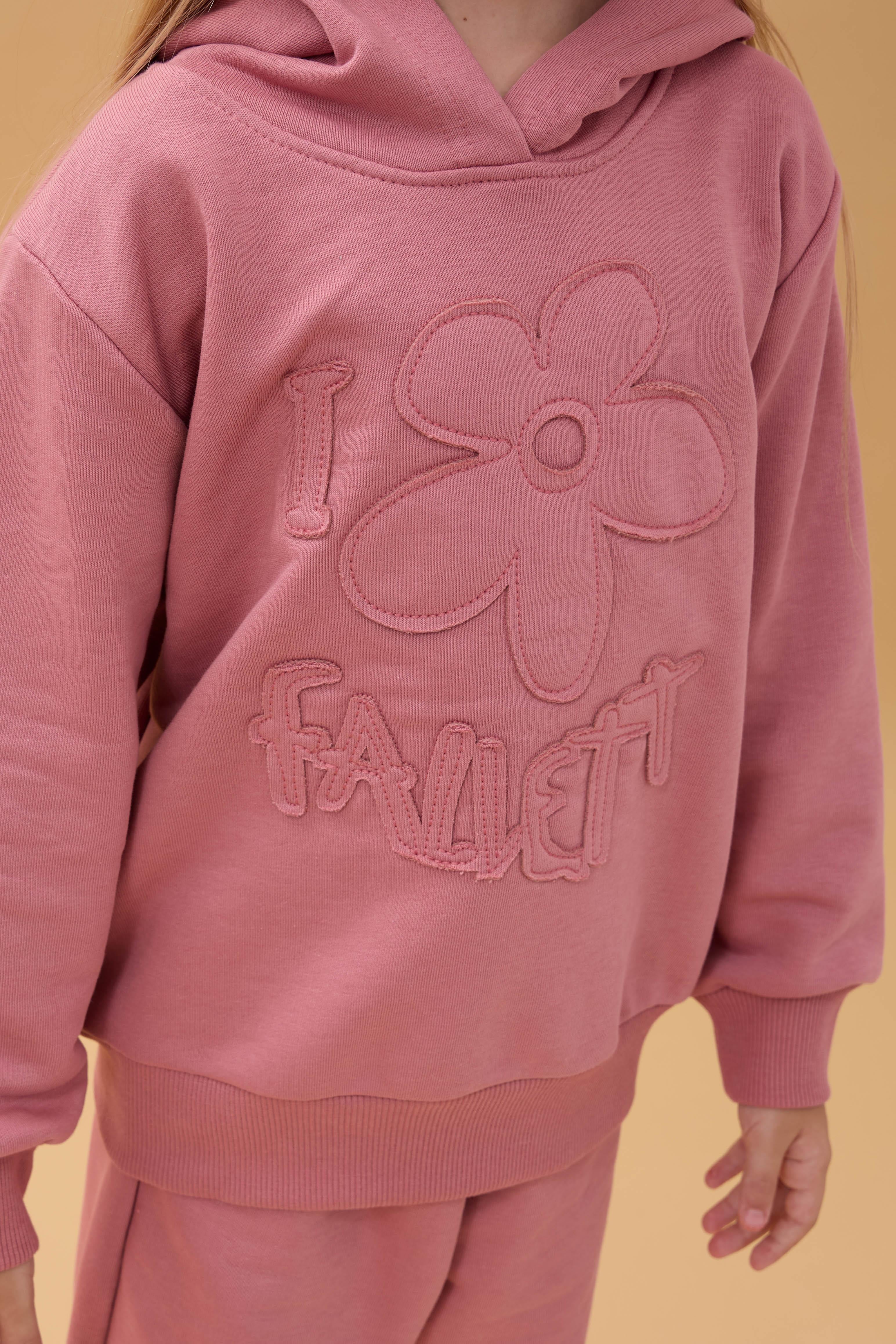 Kız Çocuk Kapüşonlu Çiçek Aplikeli Alt Üst Mevsimlik Takım