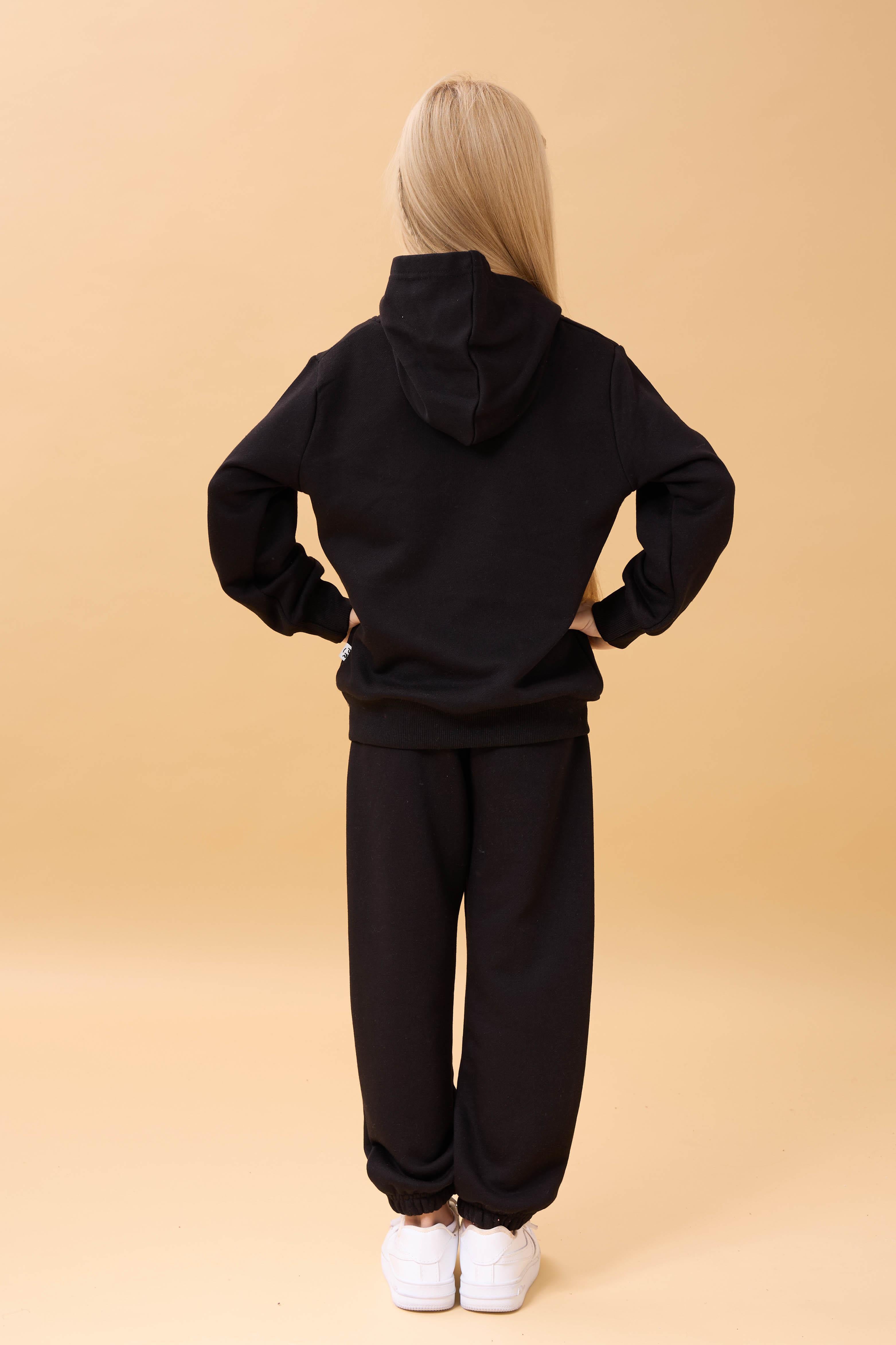 Kız Çocuk Kapüşonlu Çiçek Aplikeli Alt Üst Mevsimlik Takım