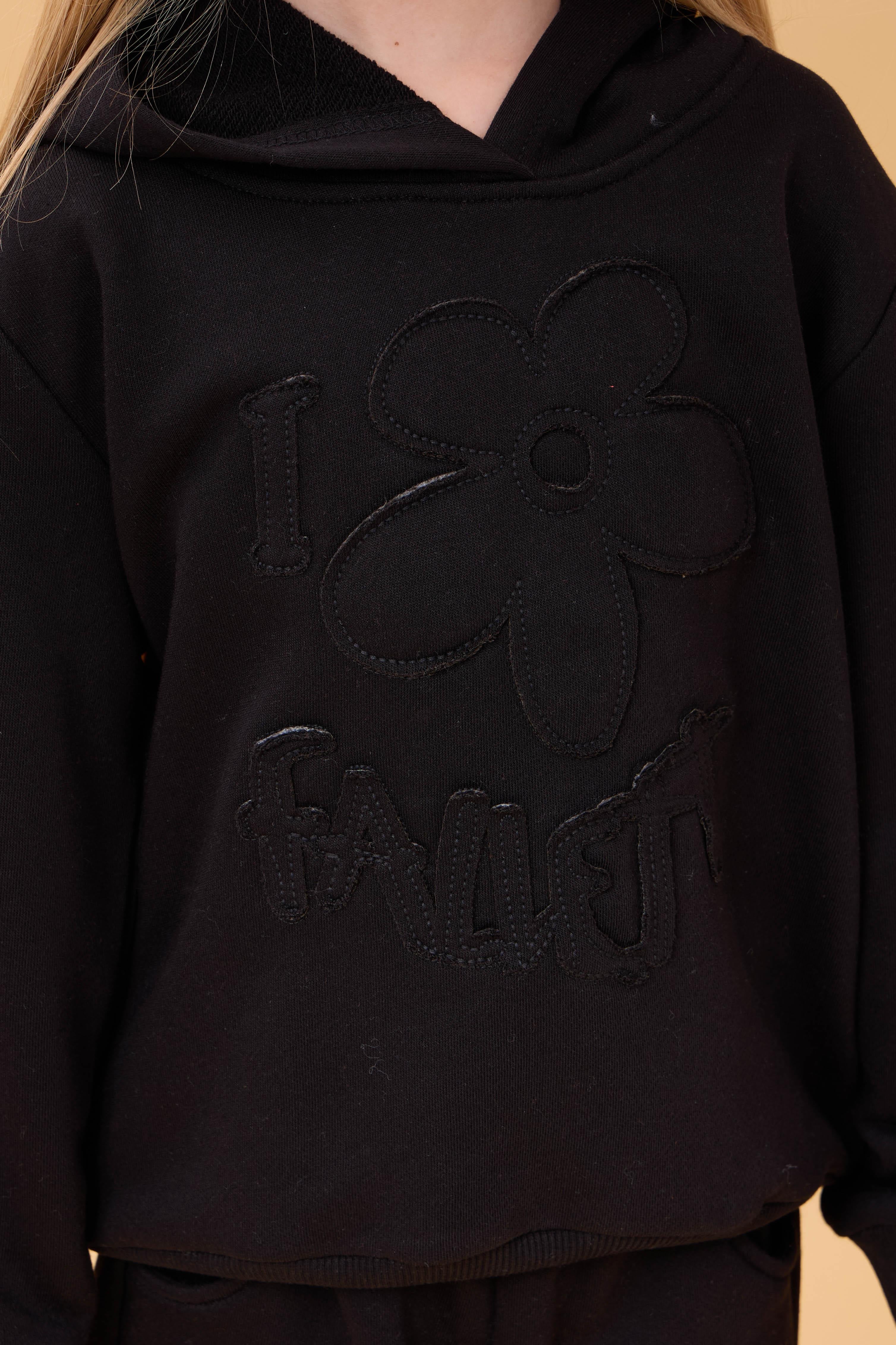 Kız Çocuk Kapüşonlu Çiçek Aplikeli Alt Üst Mevsimlik Takım