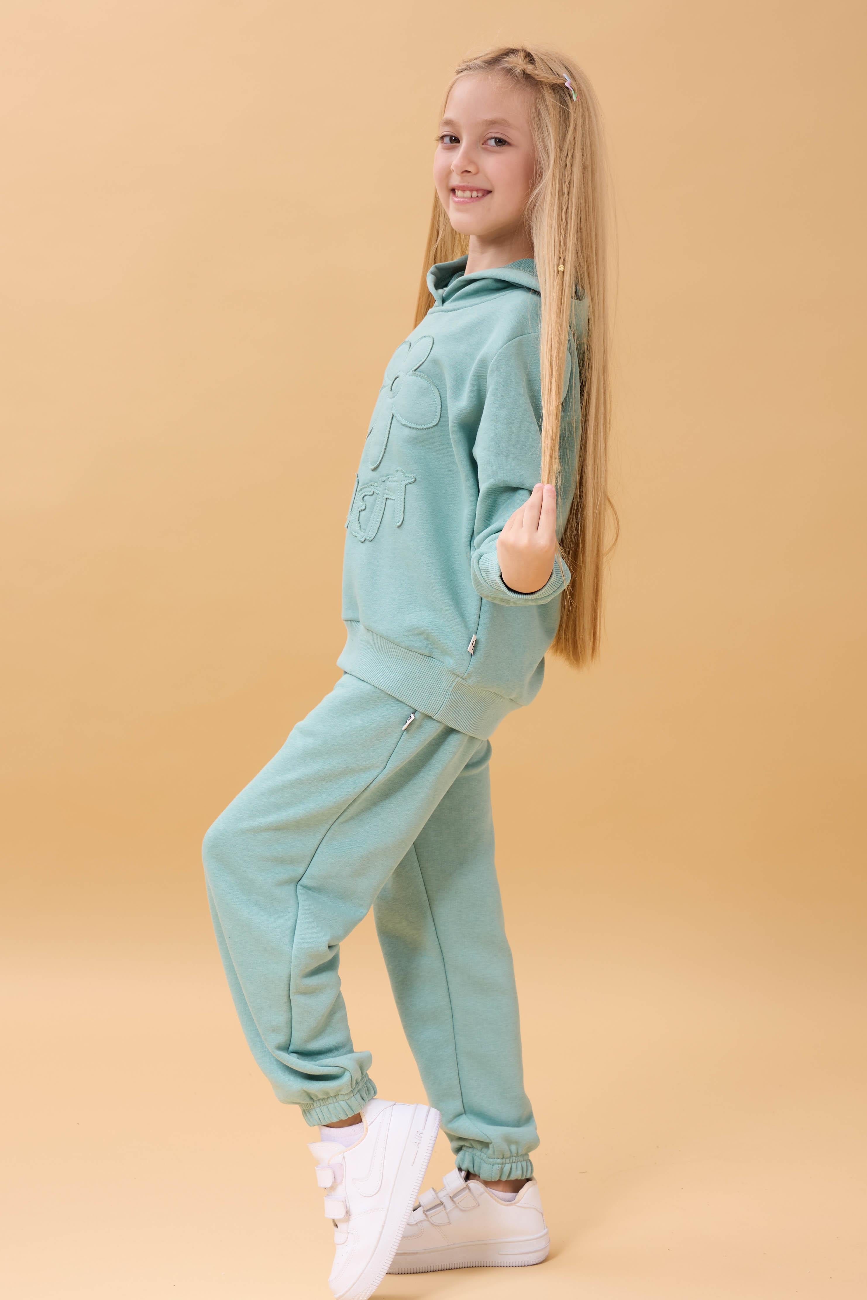 Kız Çocuk Kapüşonlu Çiçek Aplikeli Alt Üst Mevsimlik Takım