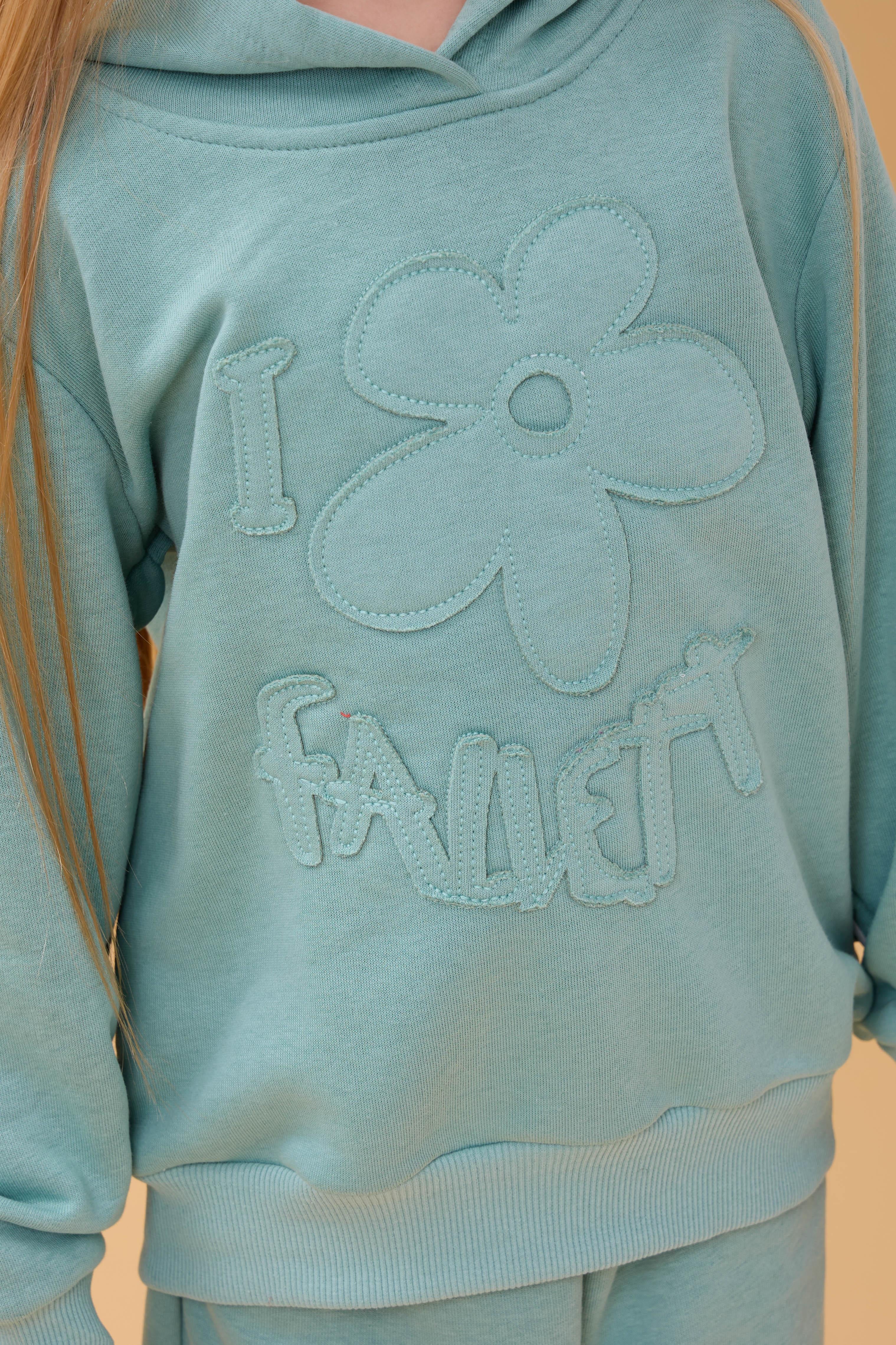 Kız Çocuk Kapüşonlu Çiçek Aplikeli Alt Üst Mevsimlik Takım