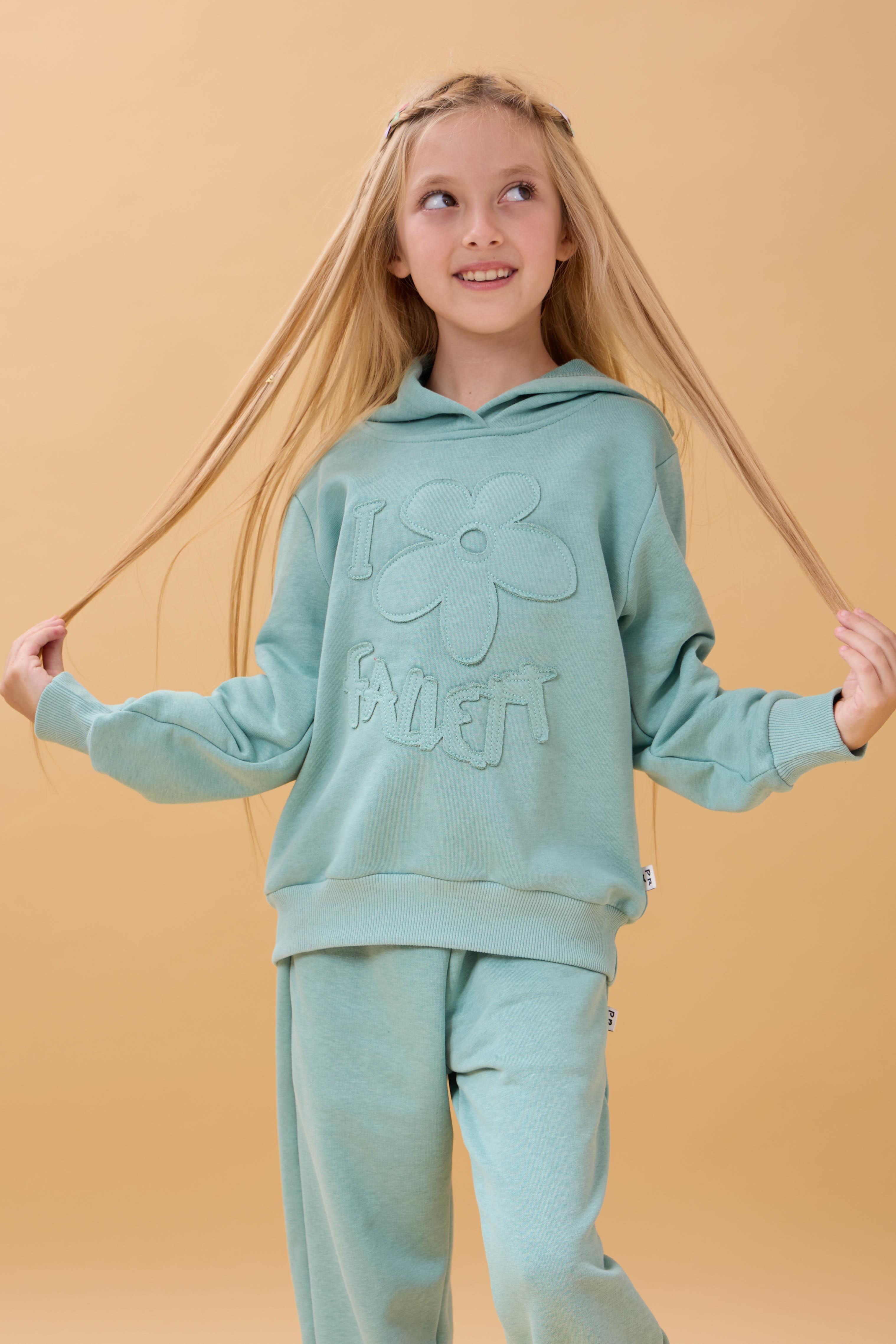 Kız Çocuk Kapüşonlu Çiçek Aplikeli Alt Üst Mevsimlik Takım