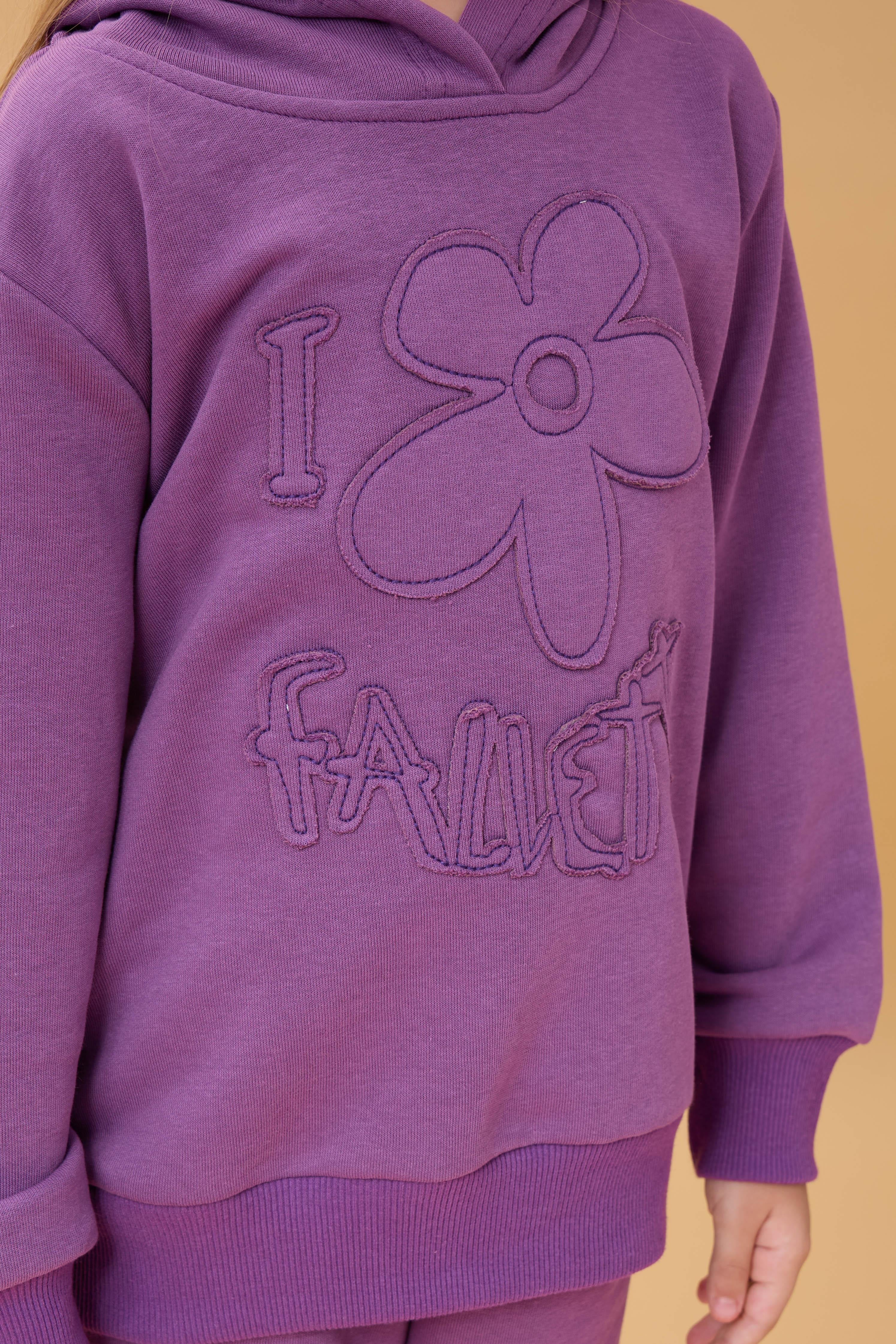 Kız Çocuk Kapüşonlu Çiçek Aplikeli Alt Üst Mevsimlik Takım