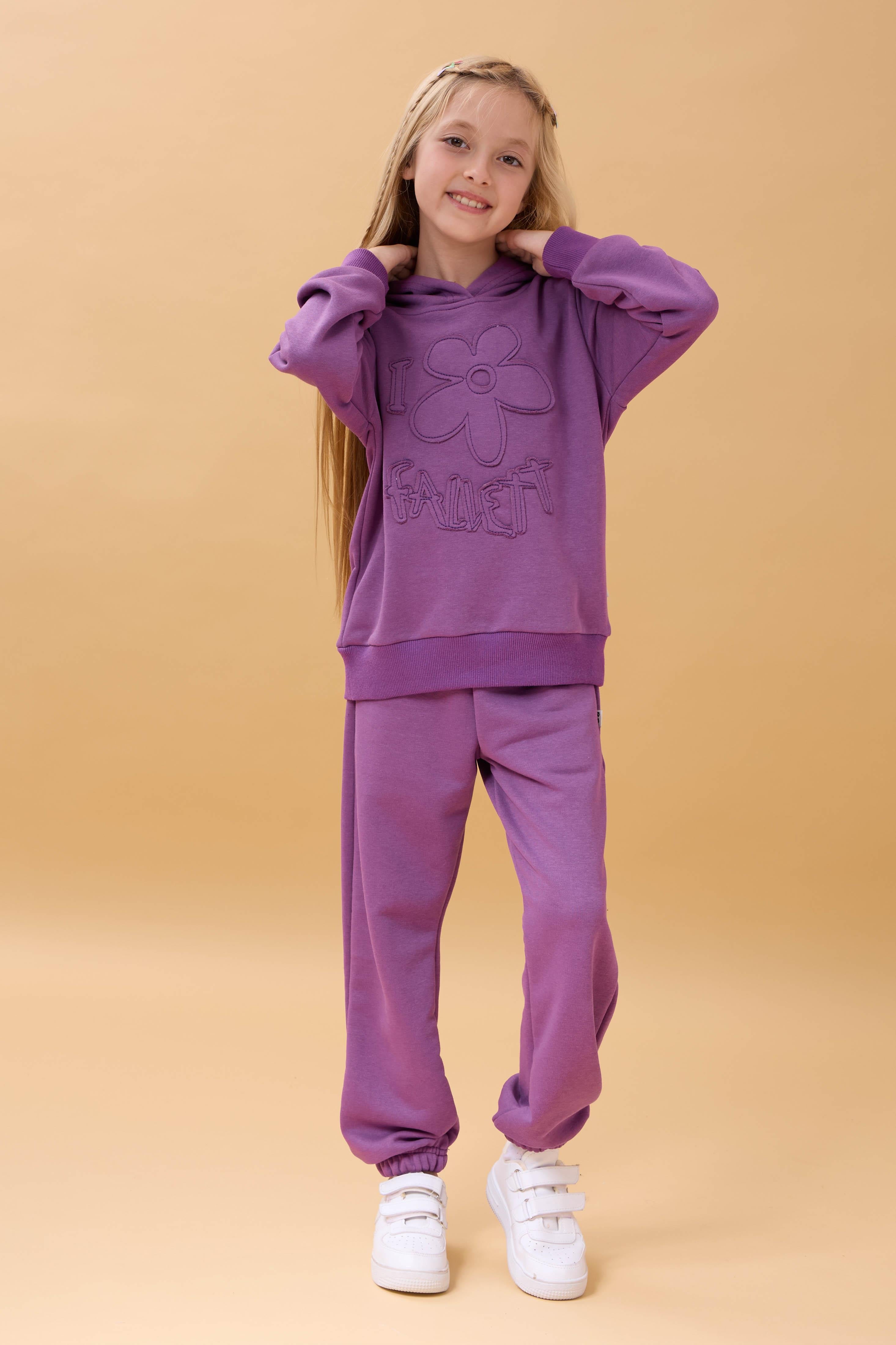 Kız Çocuk Kapüşonlu Çiçek Aplikeli Alt Üst Mevsimlik Takım