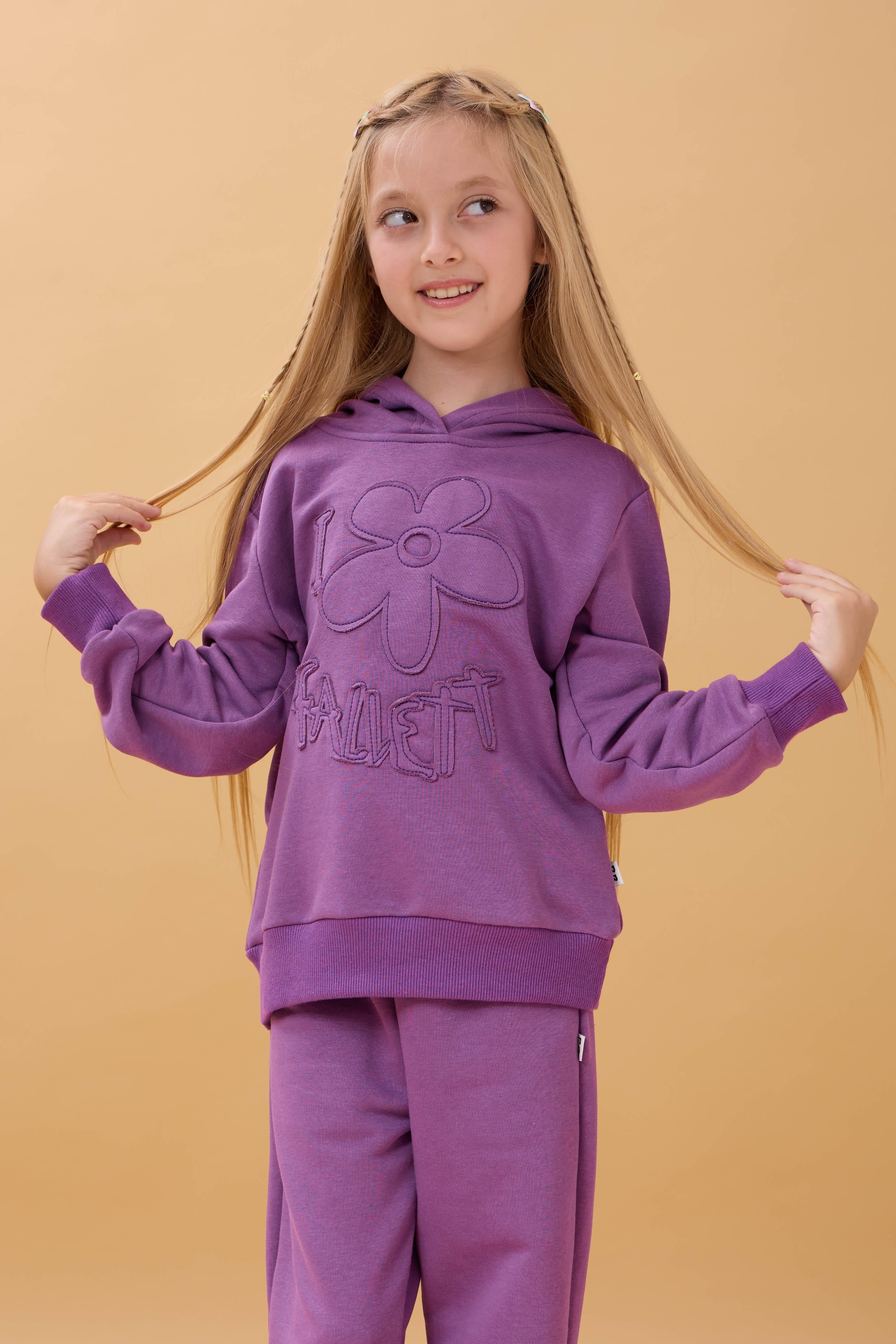 Kız Çocuk Kapüşonlu Çiçek Aplikeli Alt Üst Mevsimlik Takım