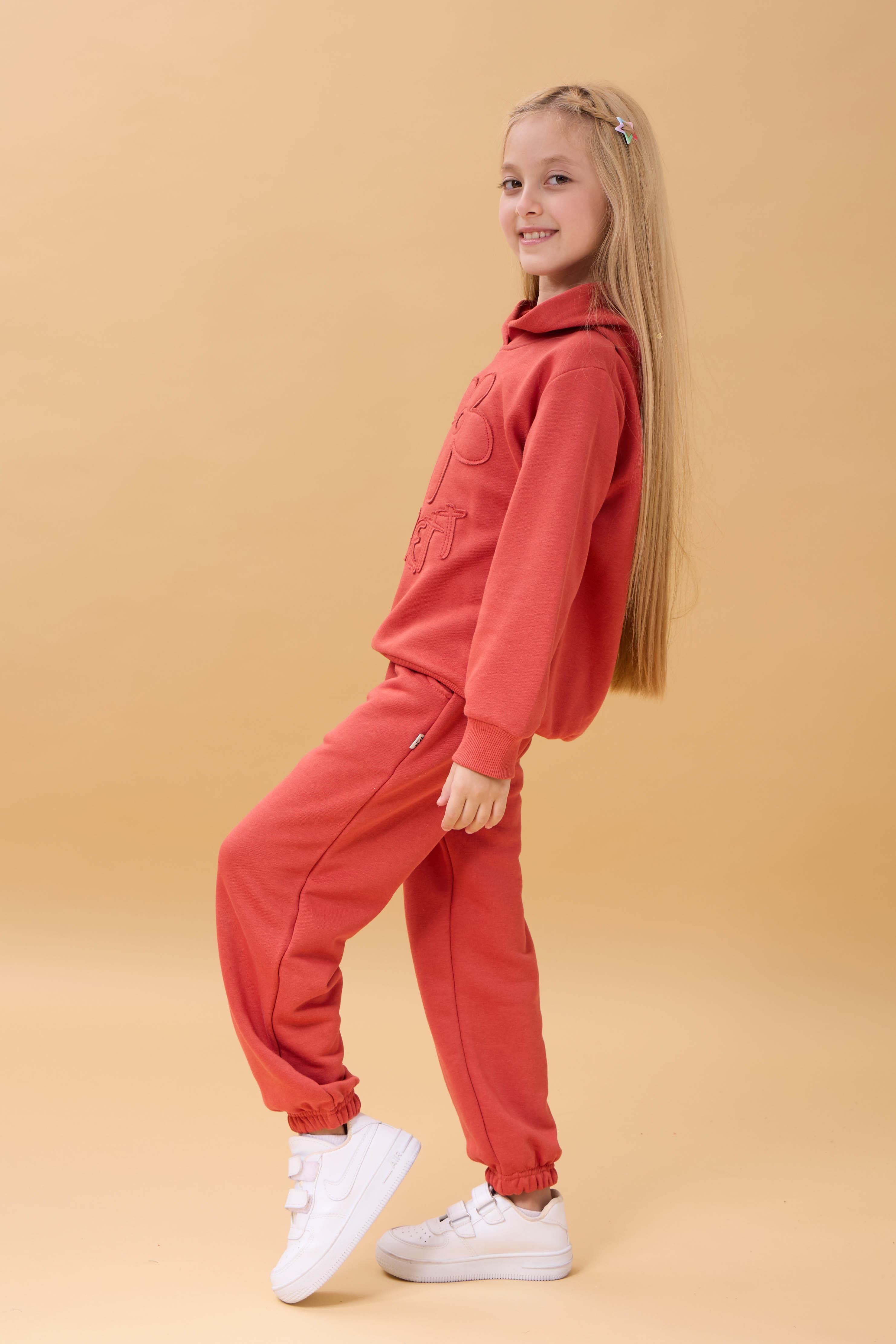 Kız Çocuk Kapüşonlu Çiçek Aplikeli Alt Üst Mevsimlik Takım