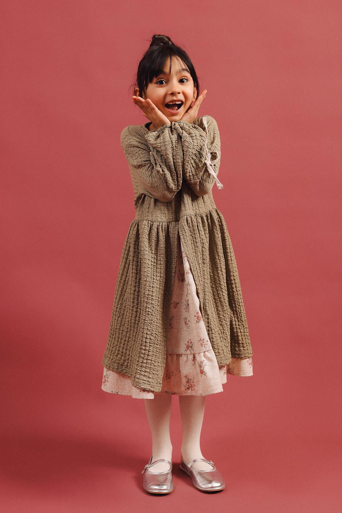 Kız Çocuk Keten Özel Gün Prenses Elbisesi