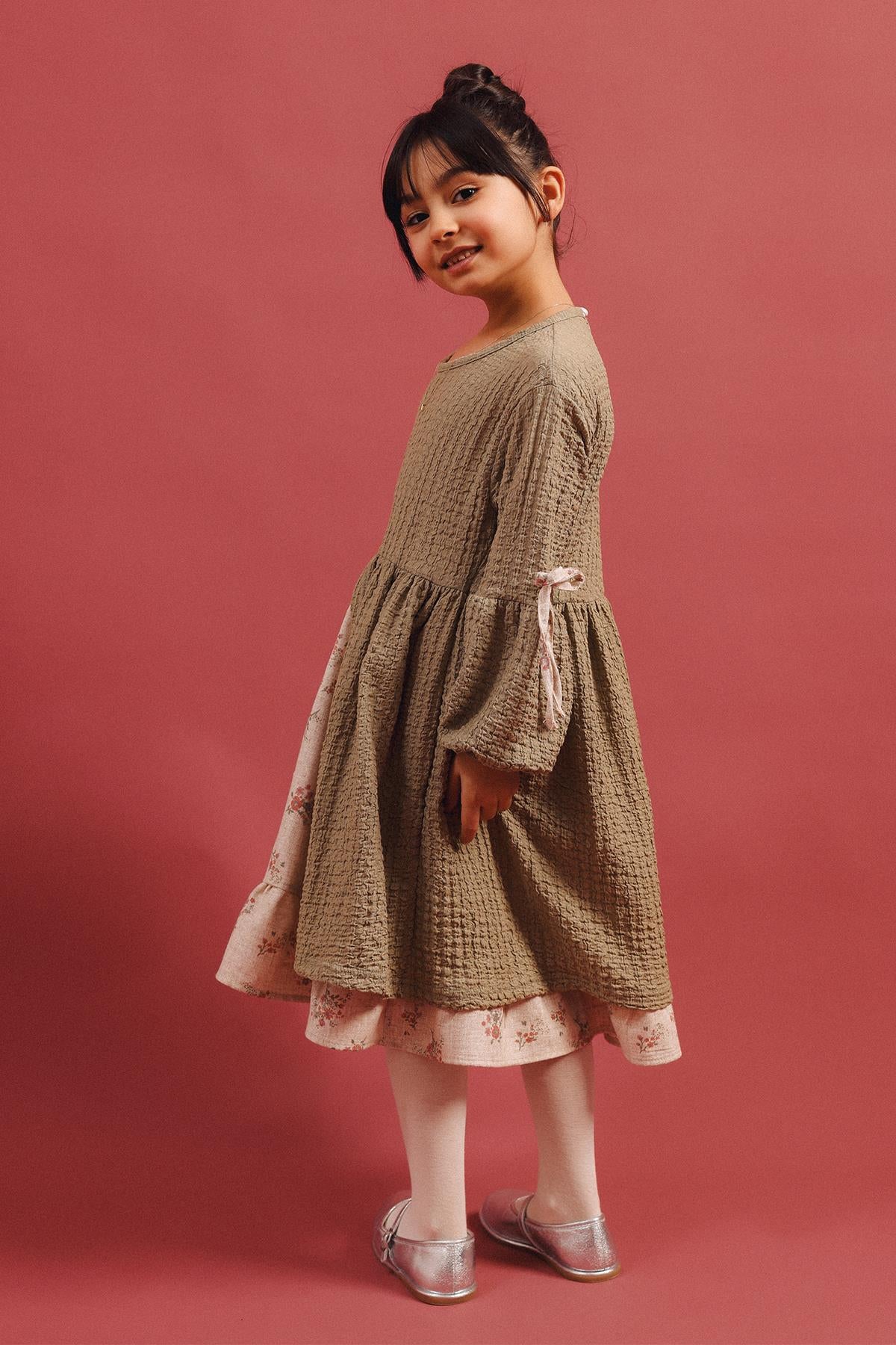 Kız Çocuk Keten Özel Gün Prenses Elbisesi