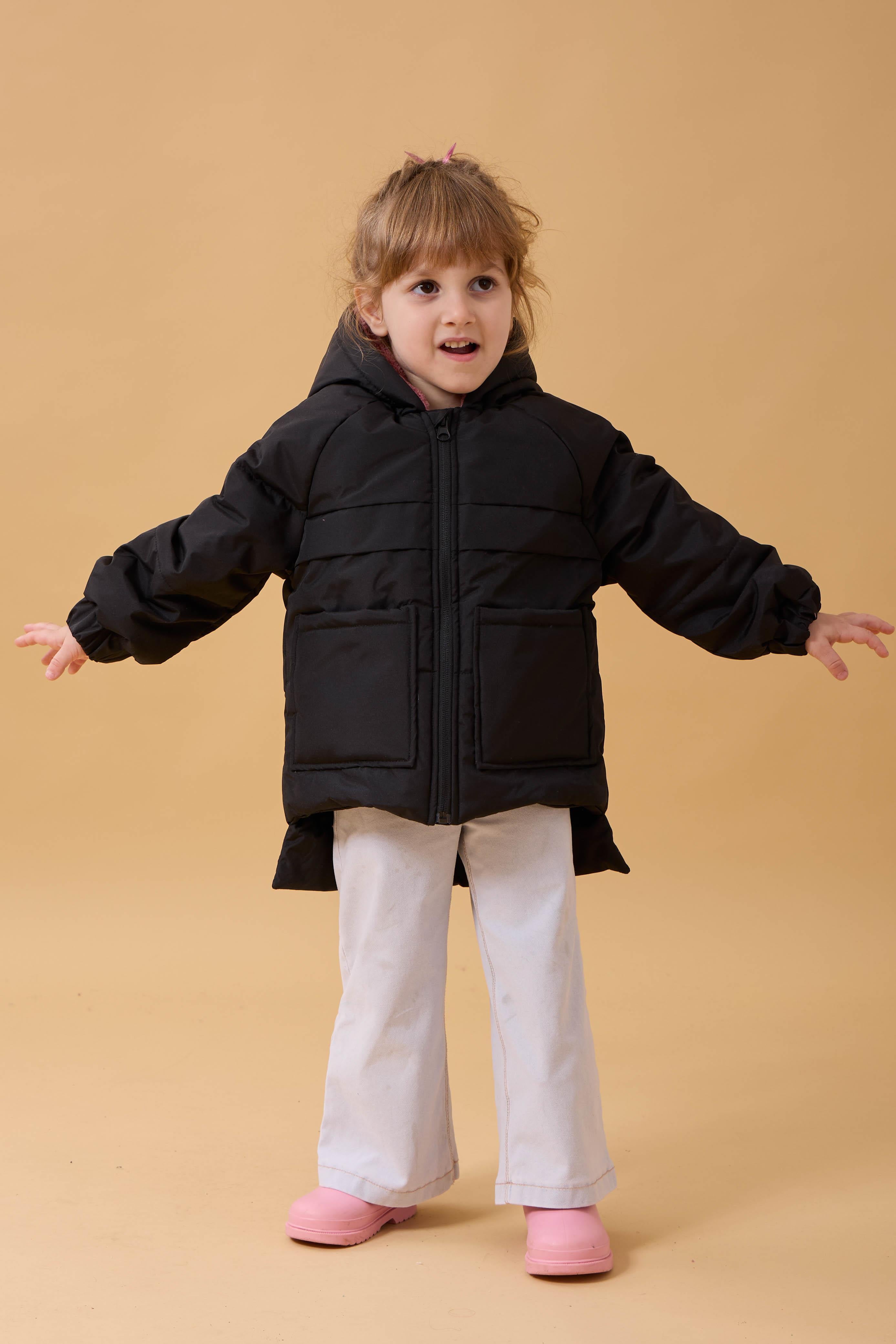 Kız Çocuk Kürklü Kulaklı ve Çanta Aksesuarlı Kalın Kışlık Mont