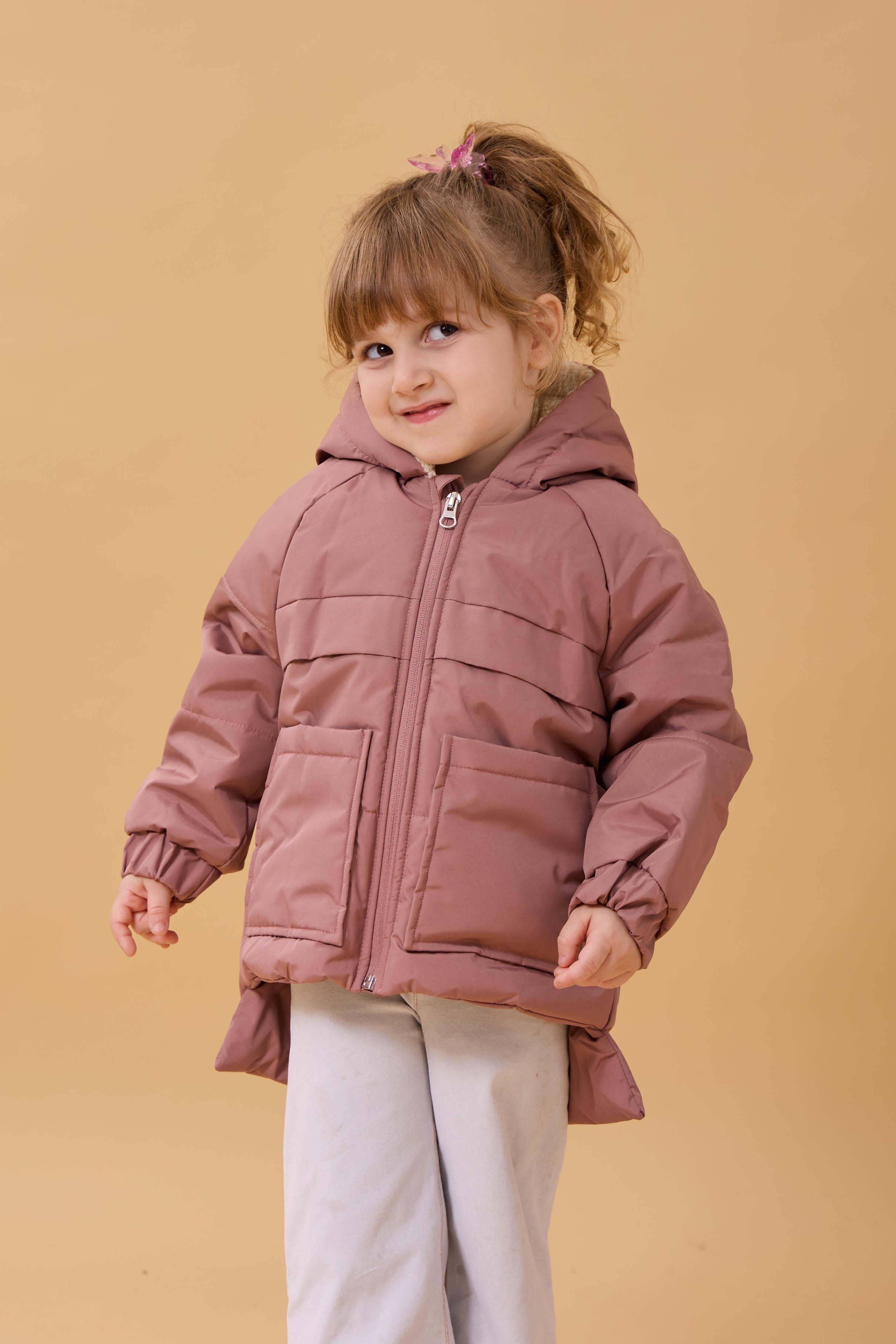 Kız Çocuk Kürklü Kulaklı ve Çanta Aksesuarlı Kalın Kışlık Mont Gülkurusu