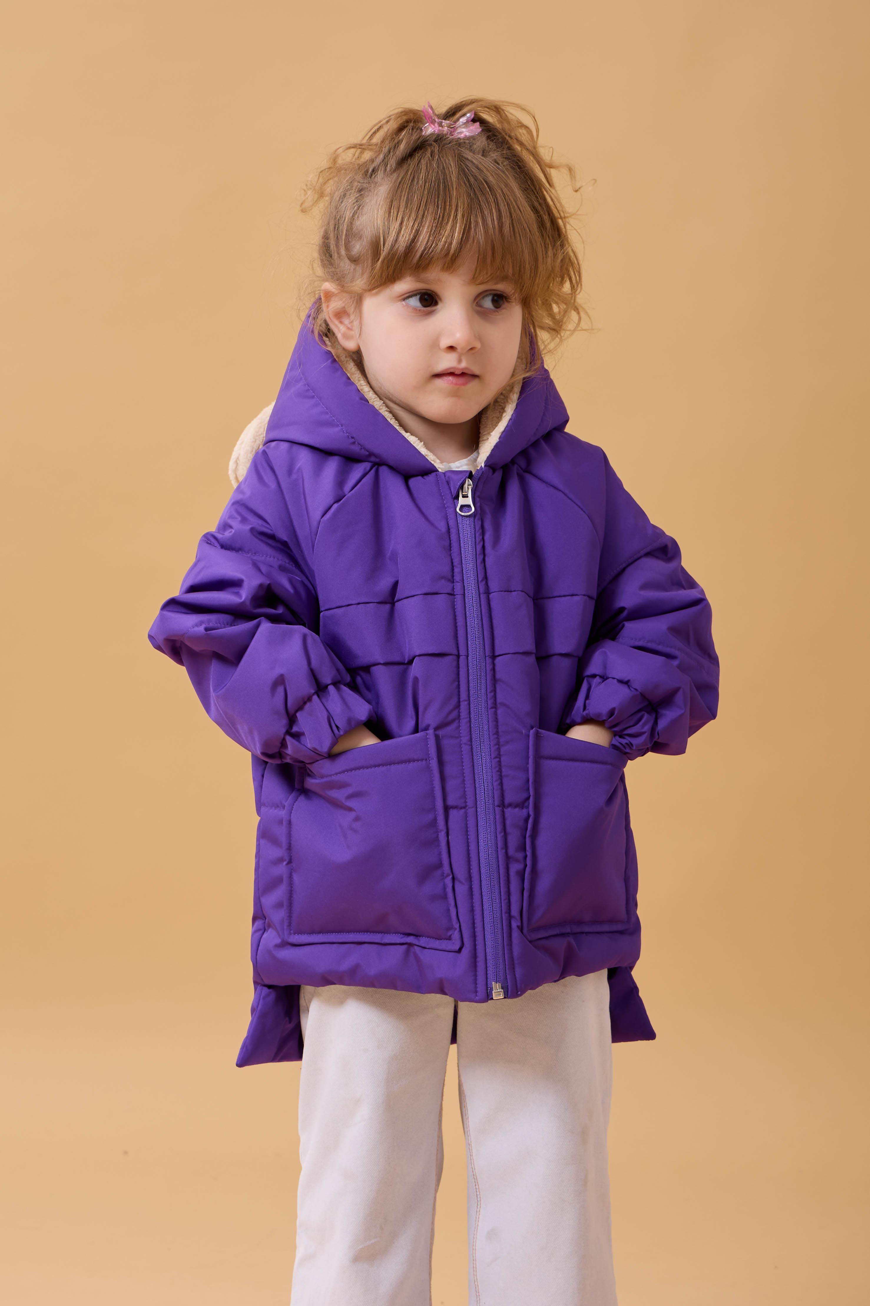 Kız Çocuk Kürklü Kulaklı ve Çanta Aksesuarlı Kalın Kışlık Mont Mor