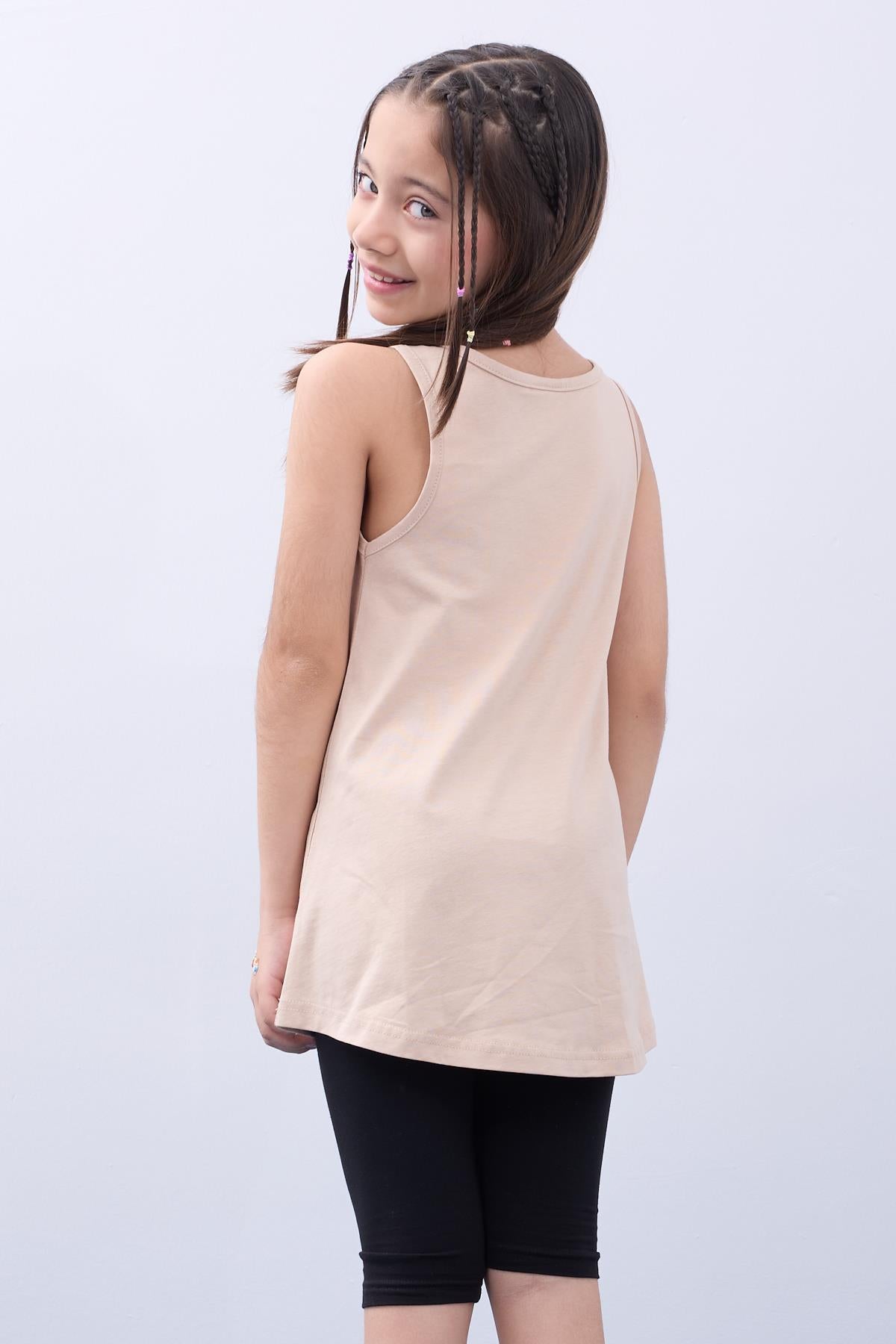 Kız Çocuk Leopar Desenli Minnie Mouse Baskılı Askılı Tunik ve Tayt Takımı