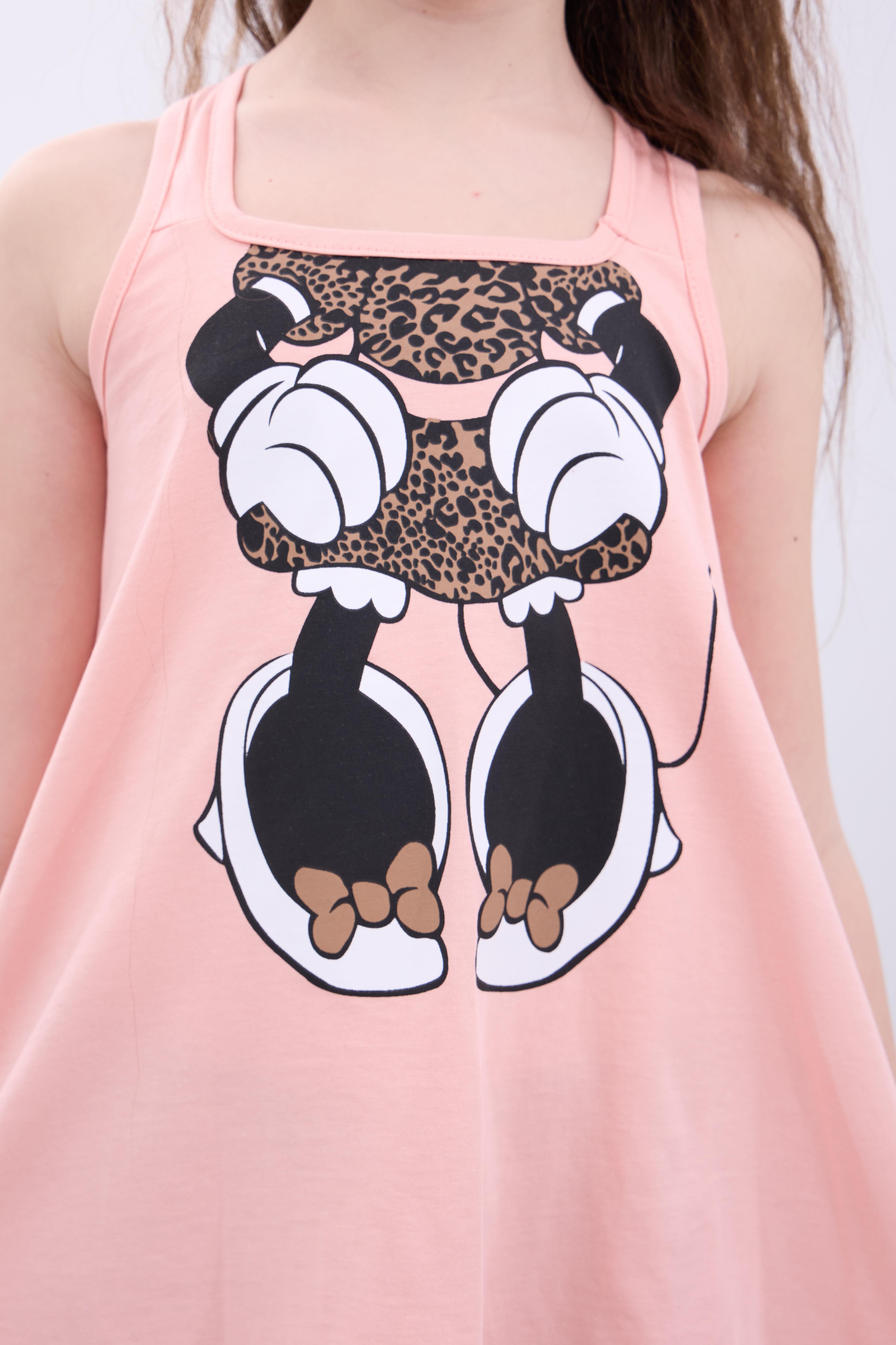 Kız Çocuk Leopar Desenli Minnie Mouse Baskılı Askılı Tunik ve Tayt Takımı