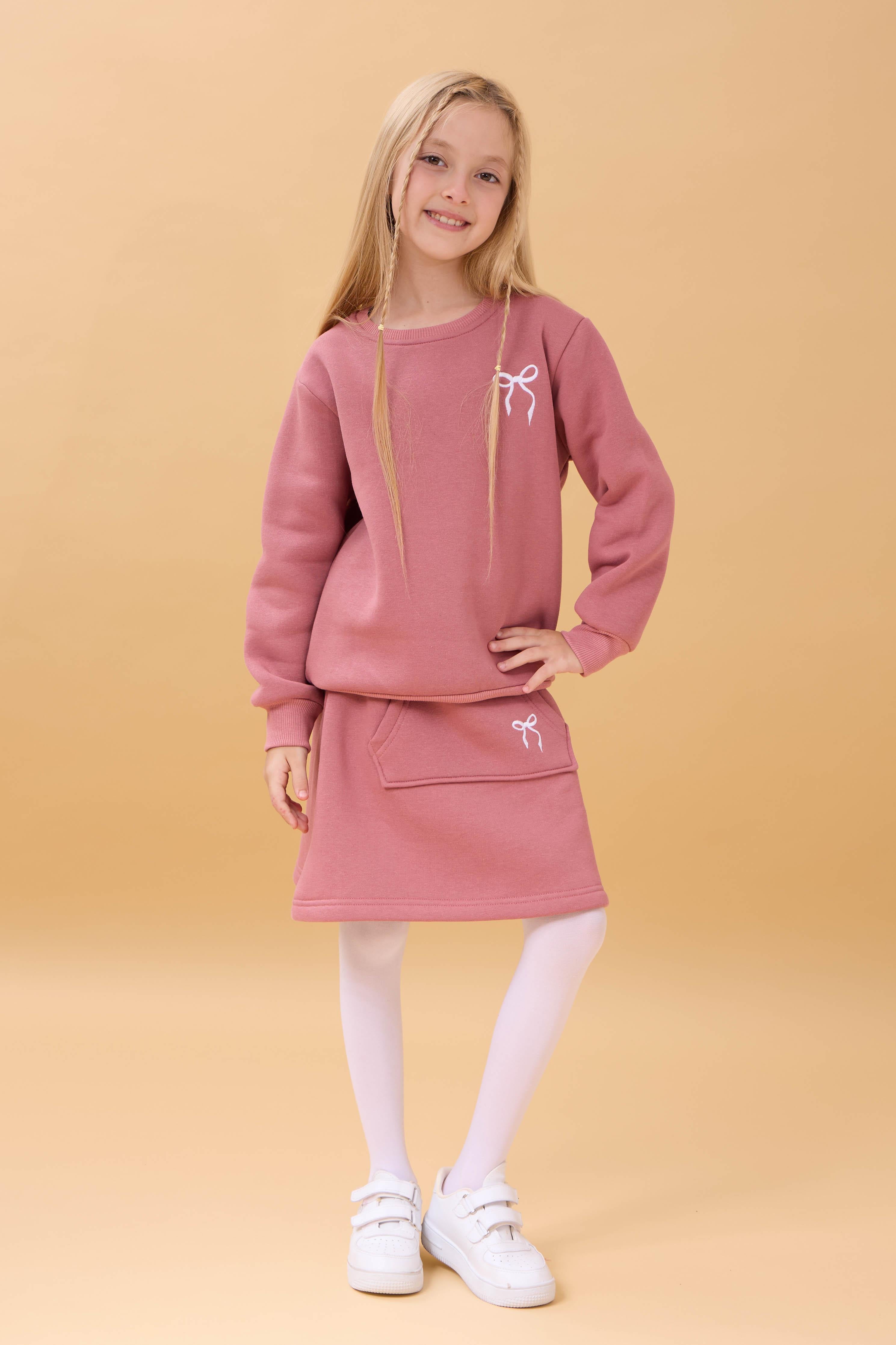 Kız Çocuk Nakışlı Şardonlu Etekli Kolej Takım