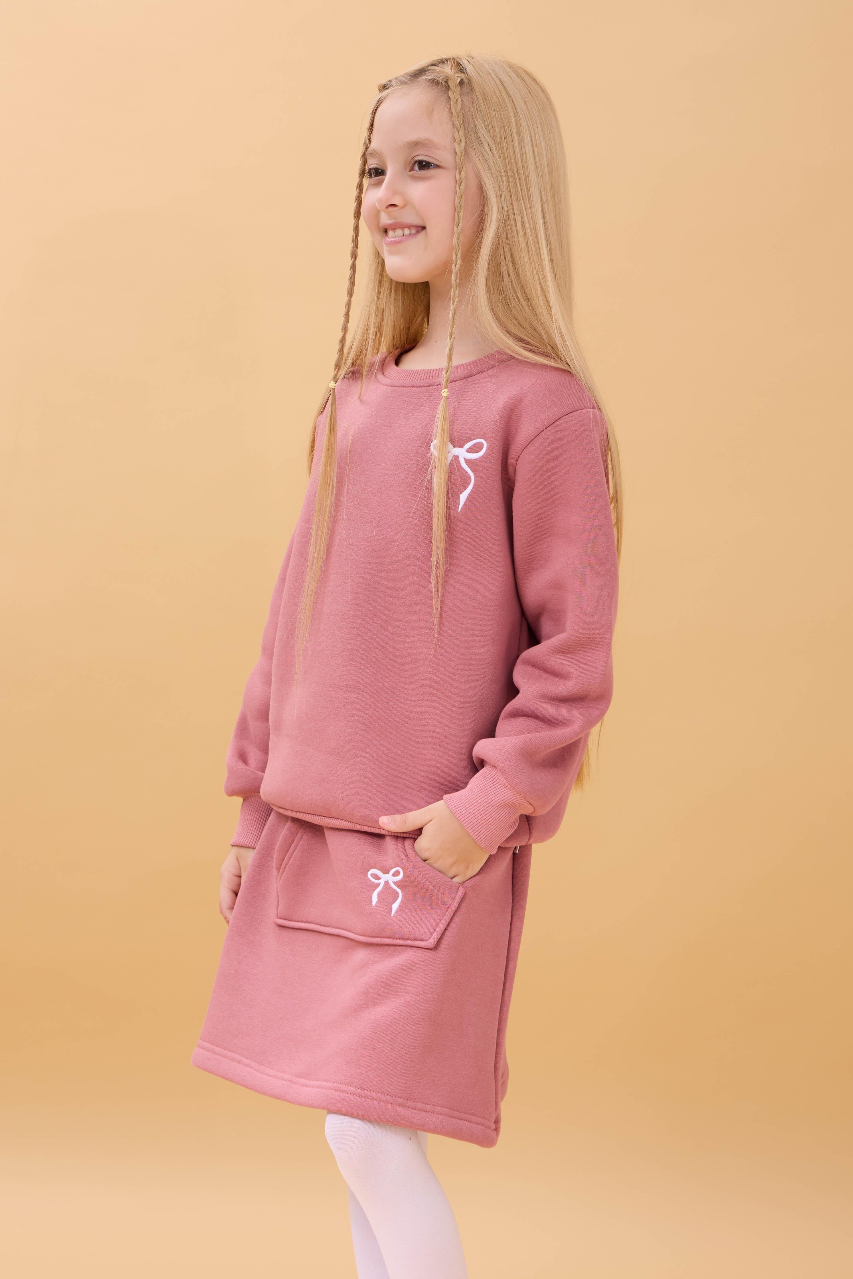 Kız Çocuk Nakışlı Şardonlu Etekli Kolej Takım