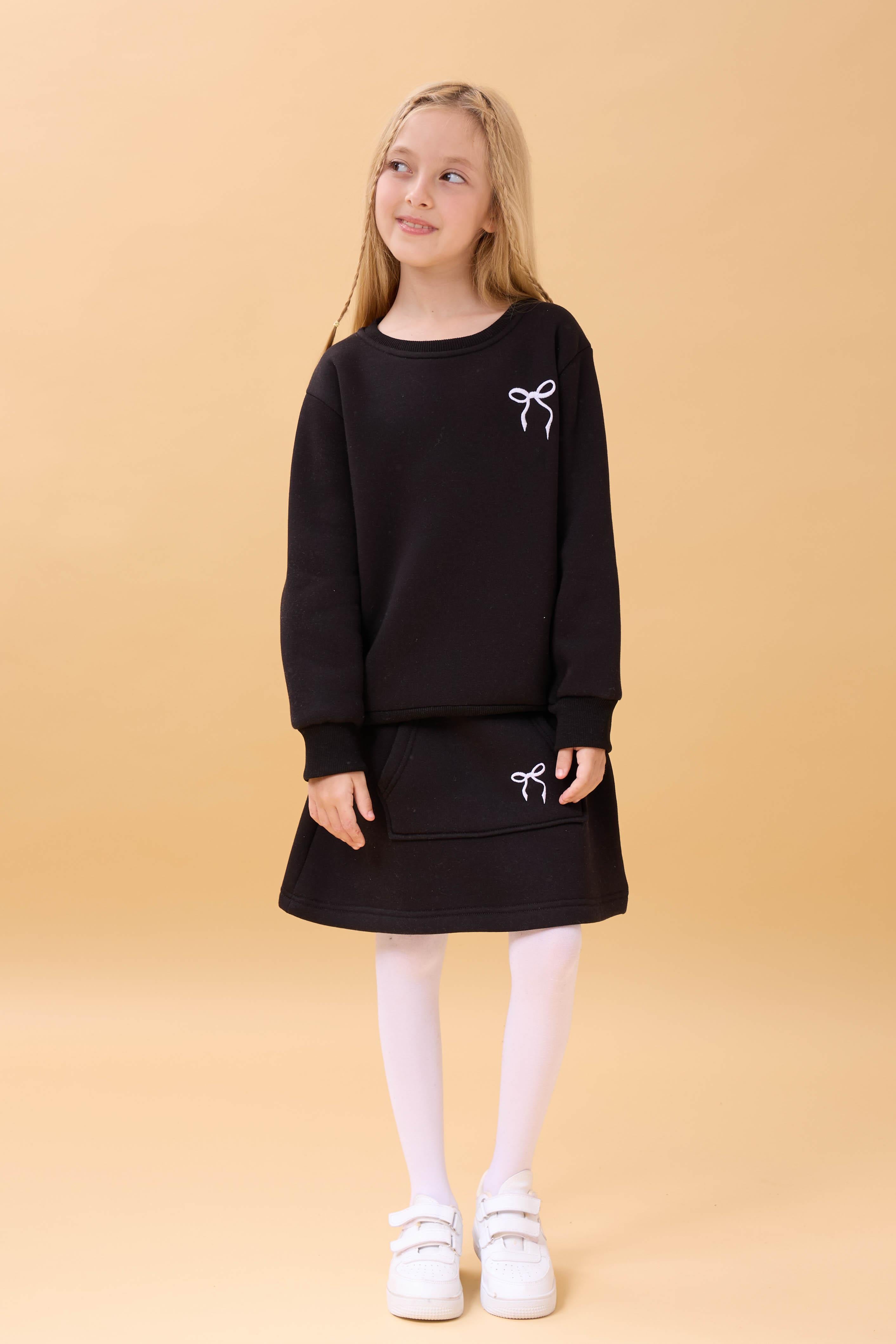 Kız Çocuk Nakışlı Şardonlu Etekli Kolej Takım