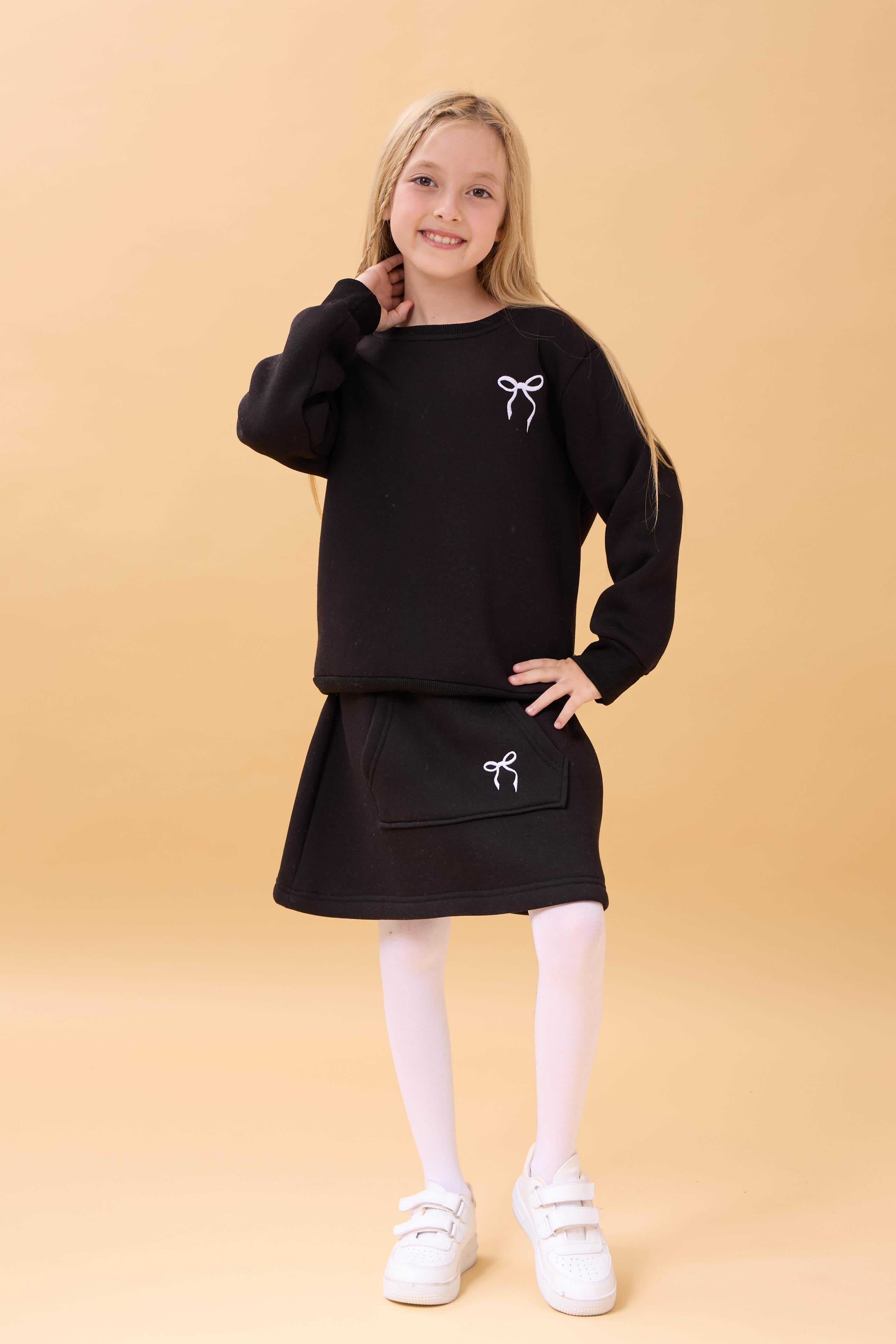 Kız Çocuk Nakışlı Şardonlu Etekli Kolej Takım