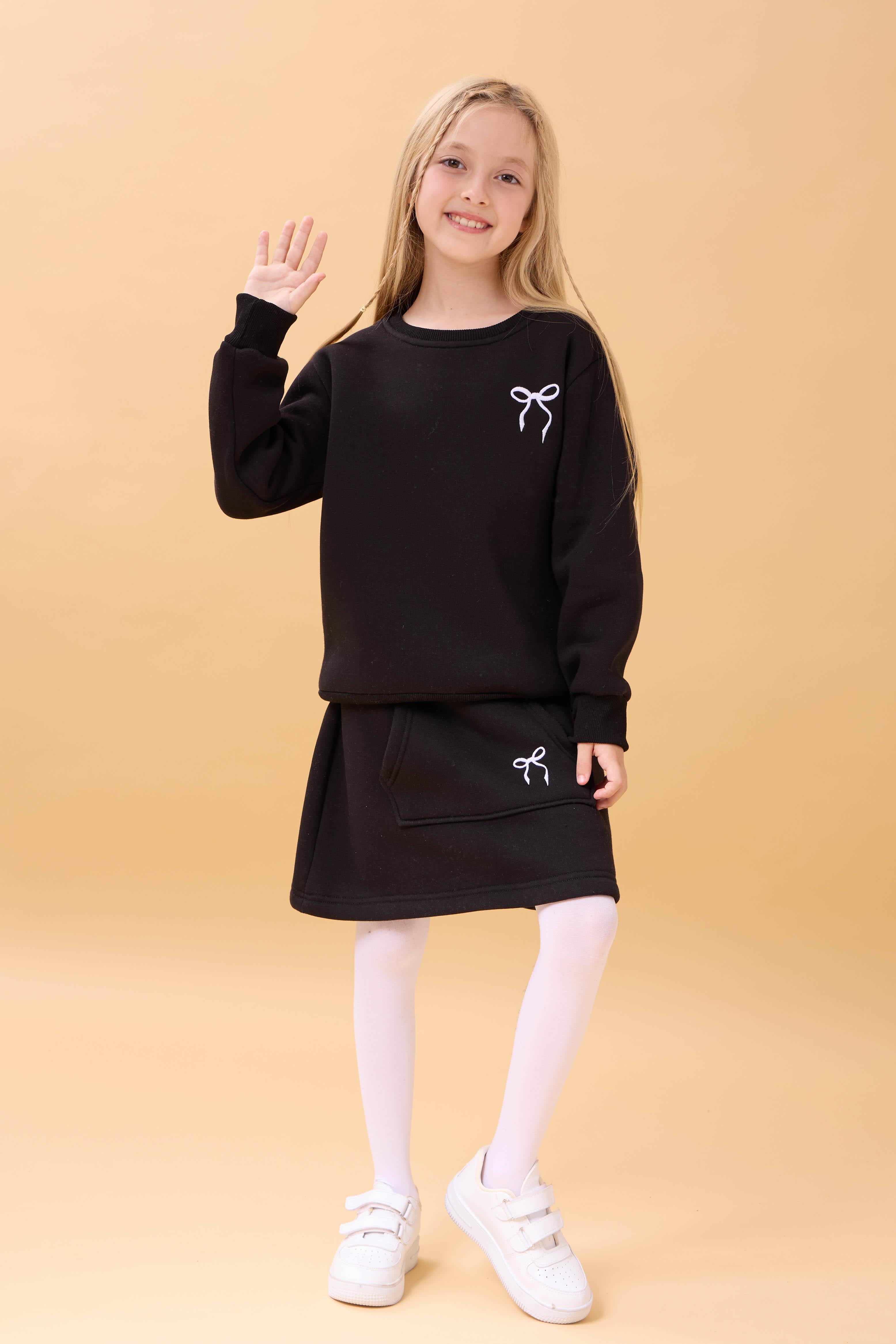 Kız Çocuk Nakışlı Şardonlu Etekli Kolej Takım