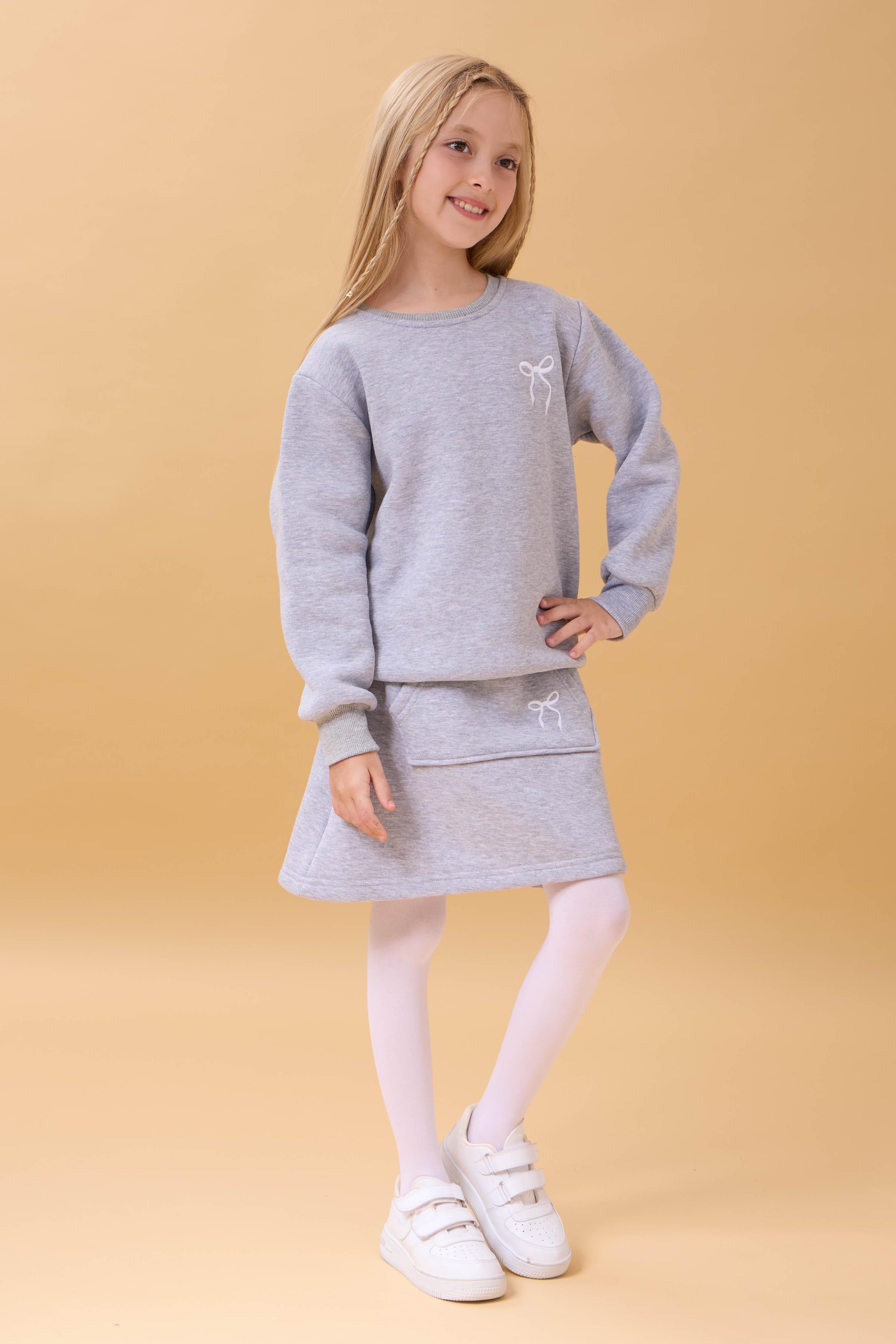 Kız Çocuk Nakışlı Şardonlu Etekli Kolej Takım