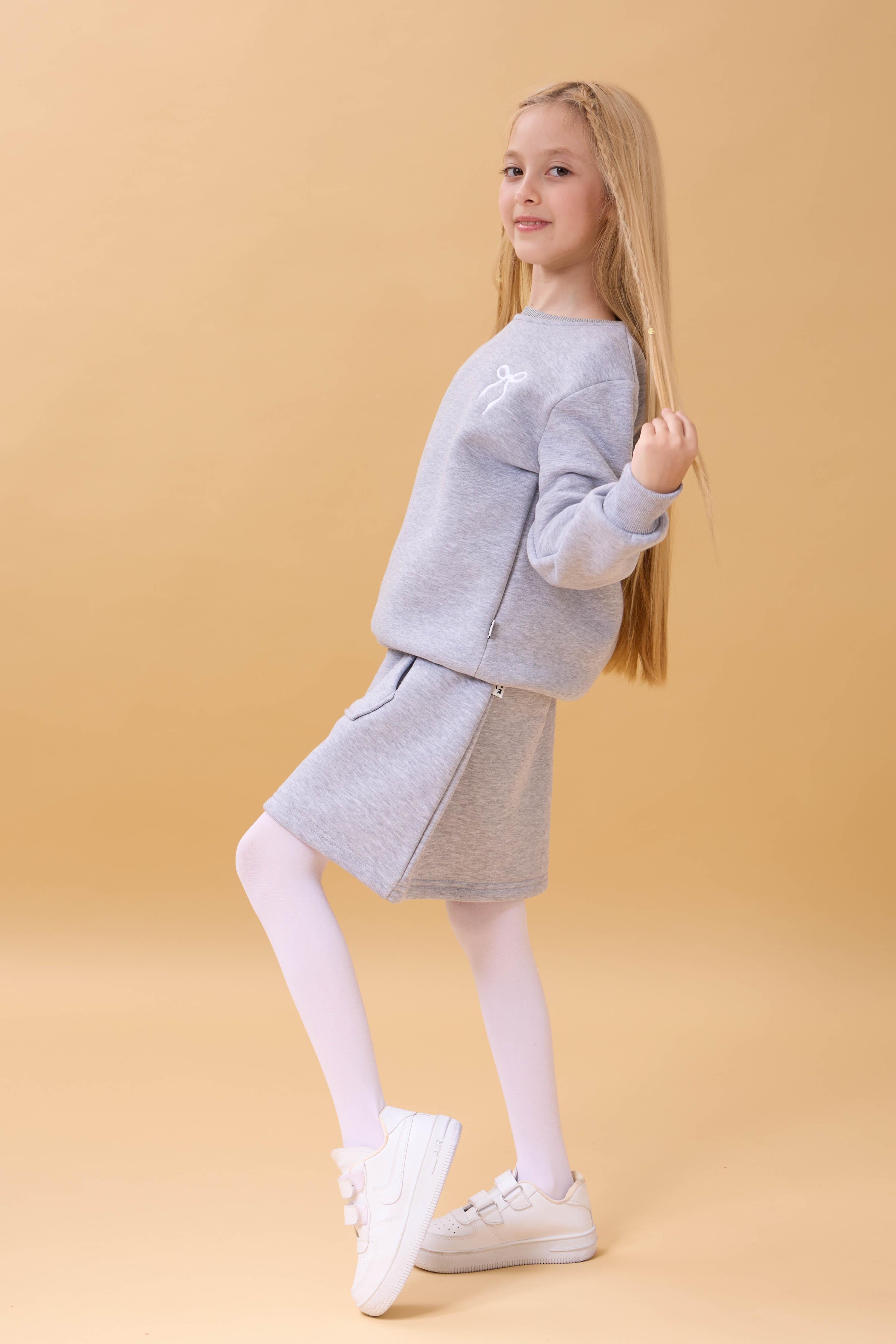 Kız Çocuk Nakışlı Şardonlu Etekli Kolej Takım