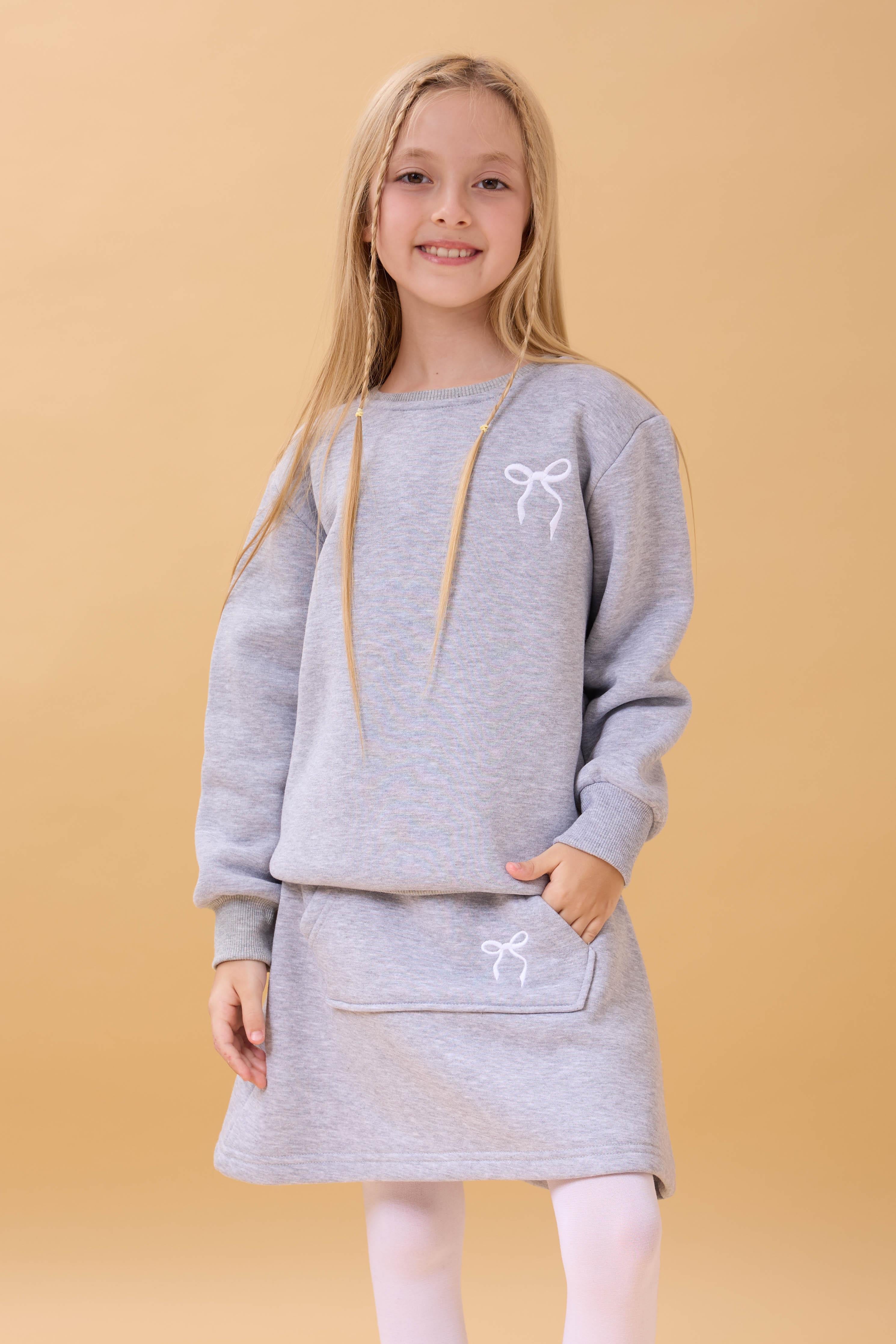 Kız Çocuk Nakışlı Şardonlu Etekli Kolej Takım