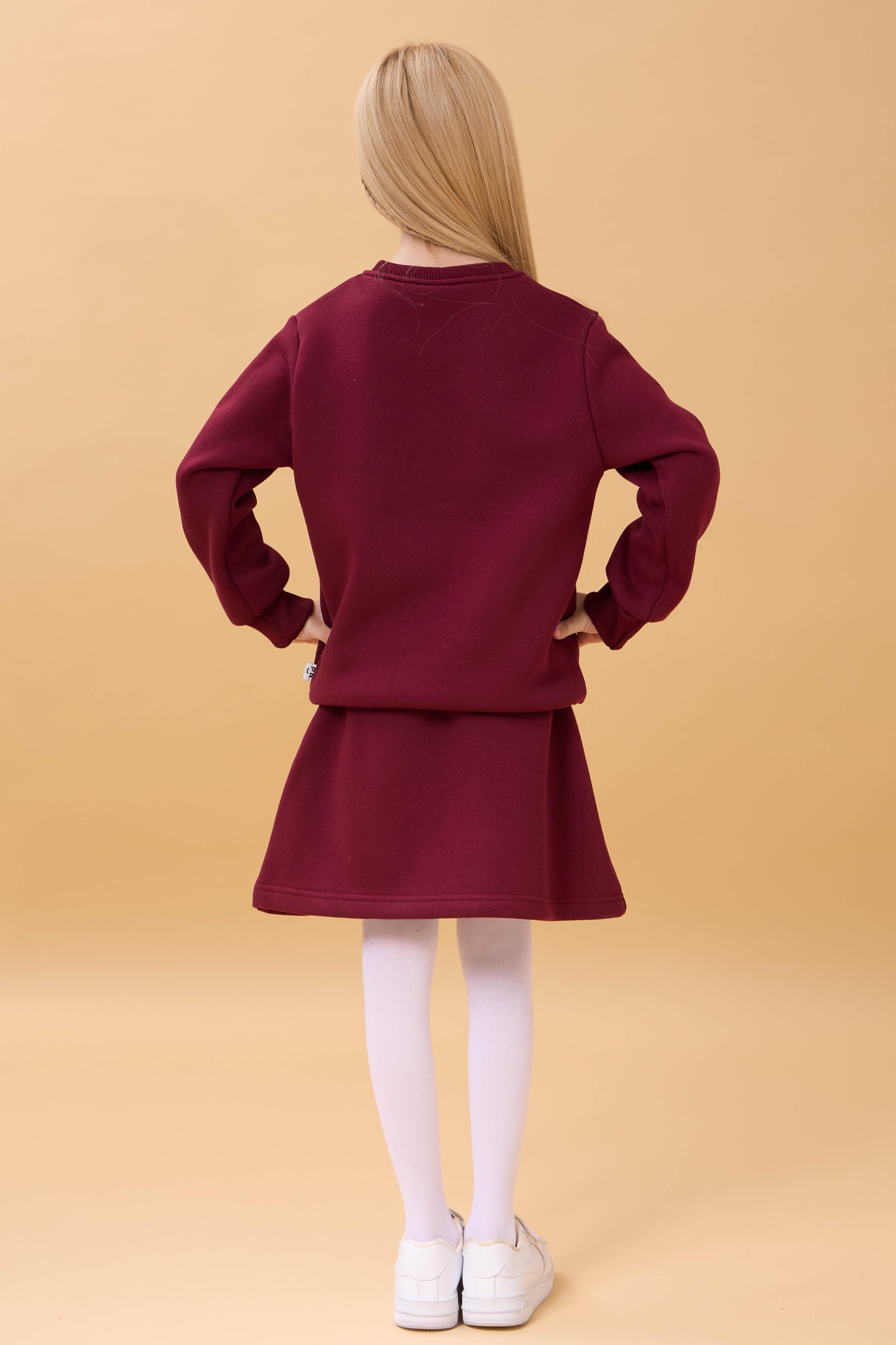 Kız Çocuk Nakışlı Şardonlu Etekli Kolej Takım