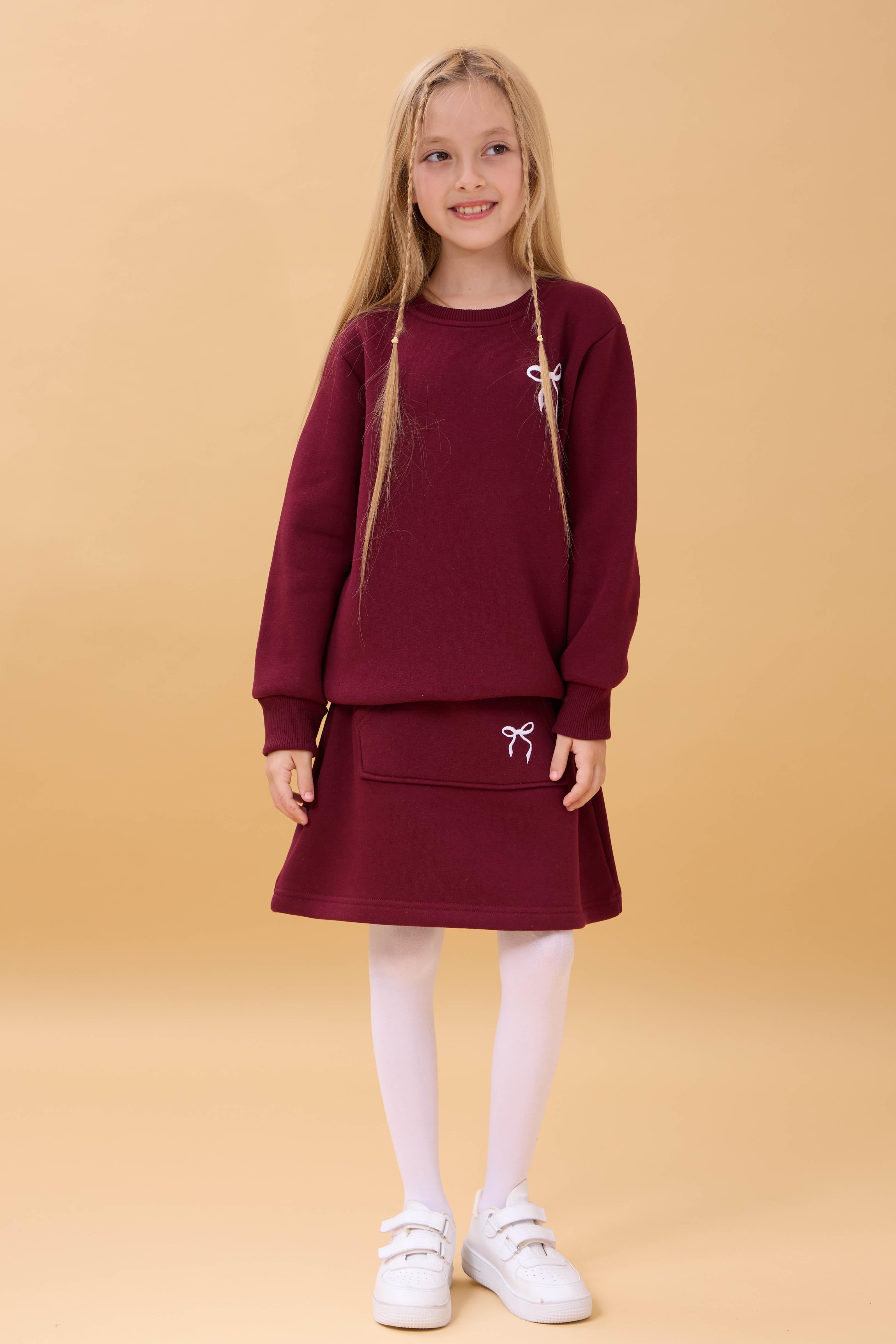 Kız Çocuk Nakışlı Şardonlu Etekli Kolej Takım