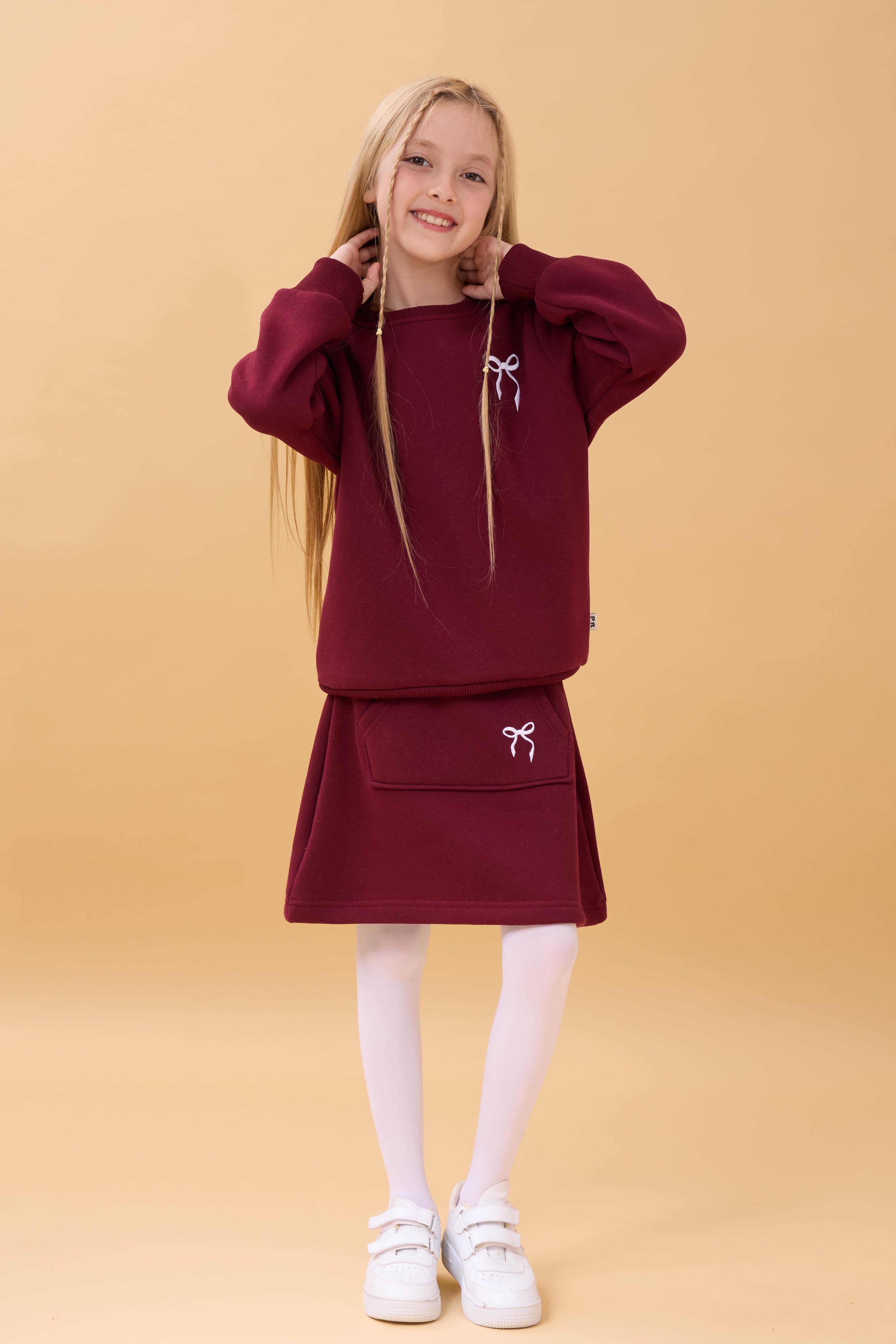 Kız Çocuk Nakışlı Şardonlu Etekli Kolej Takım