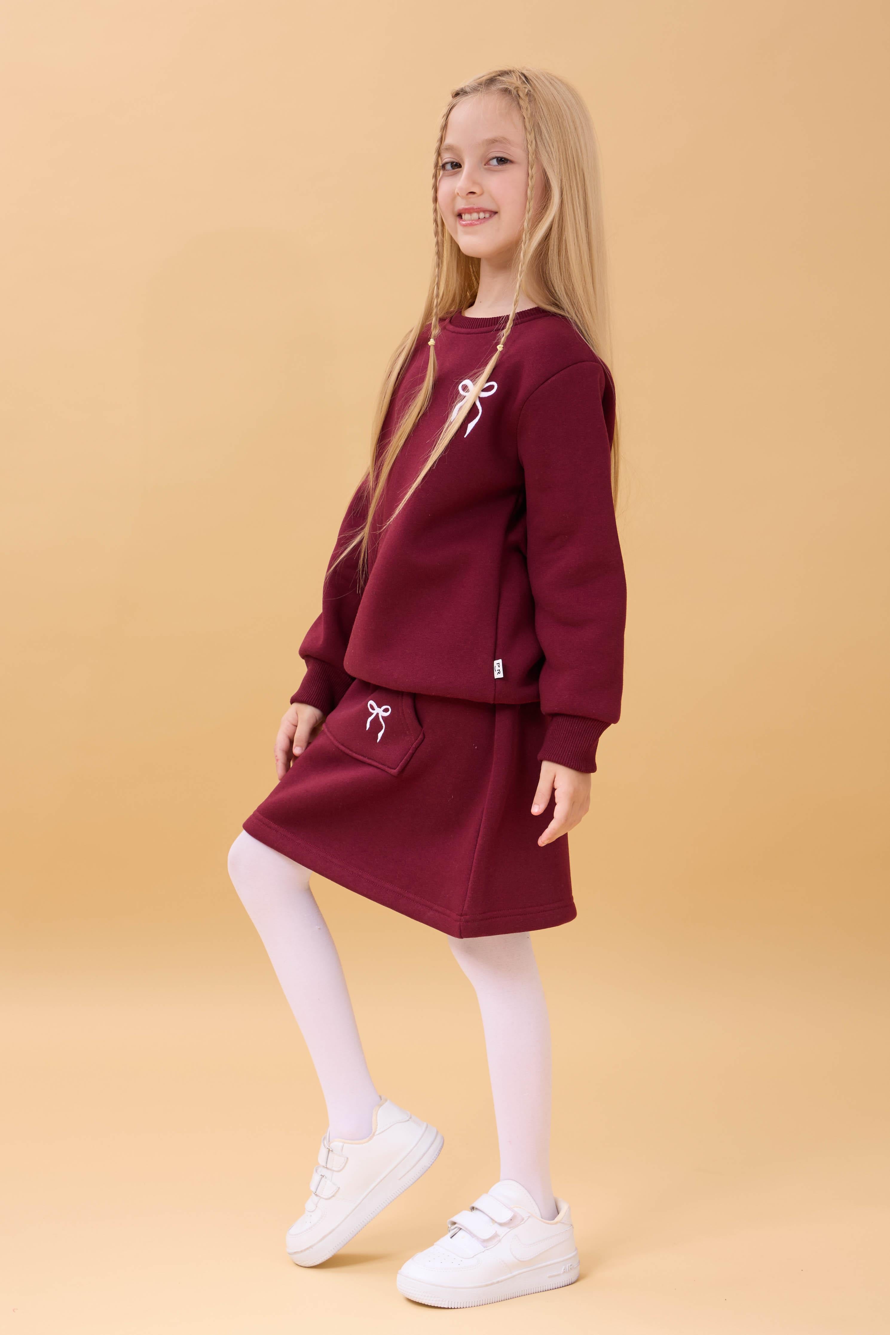 Kız Çocuk Nakışlı Şardonlu Etekli Kolej Takım