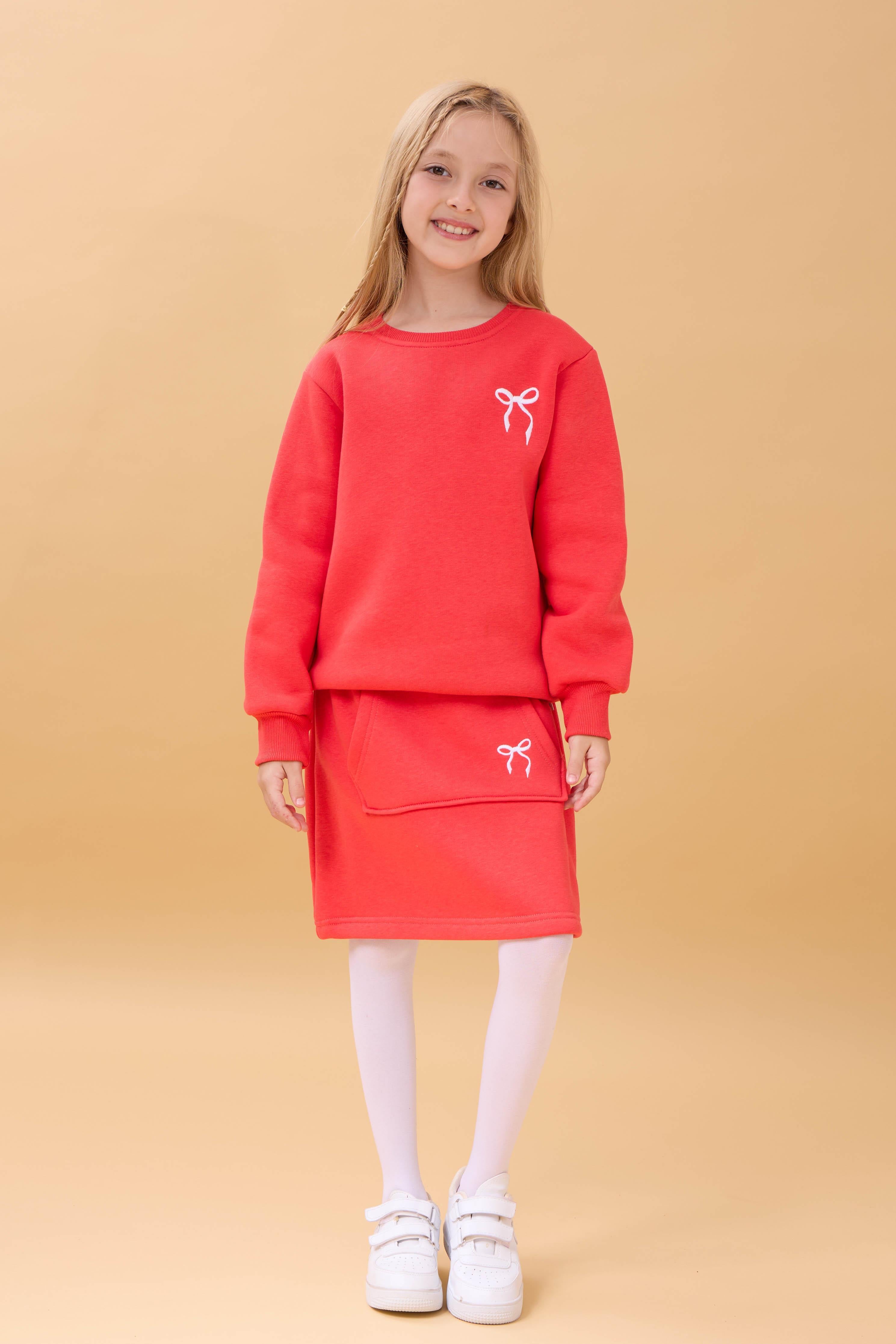 Kız Çocuk Nakışlı Şardonlu Etekli Kolej Takım