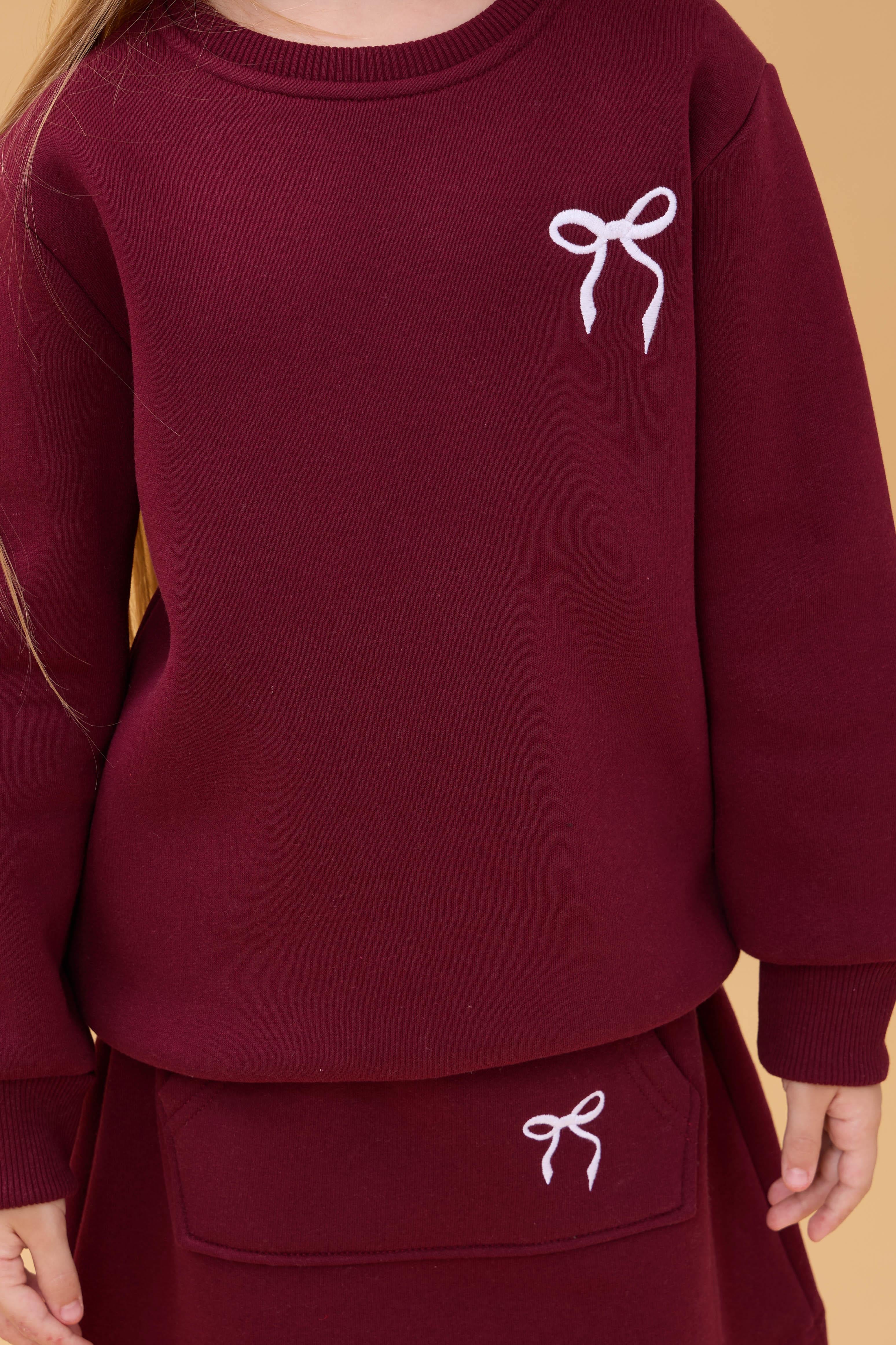 Kız Çocuk Nakışlı Şardonlu Etekli Kolej Takım – Bordo