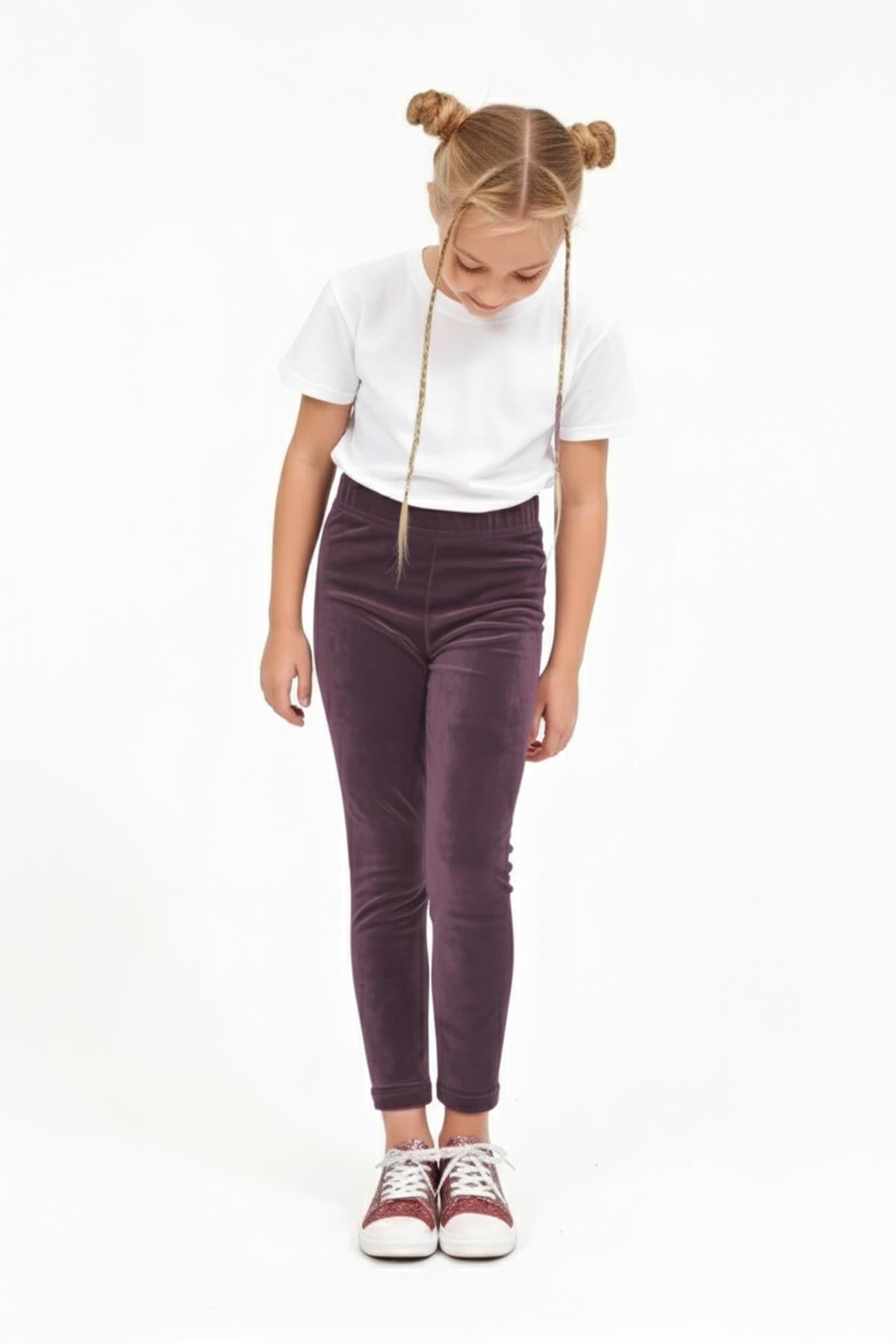 Kız Çocuk Parlak Dokulu İçi Polarlı Kadife Tayt