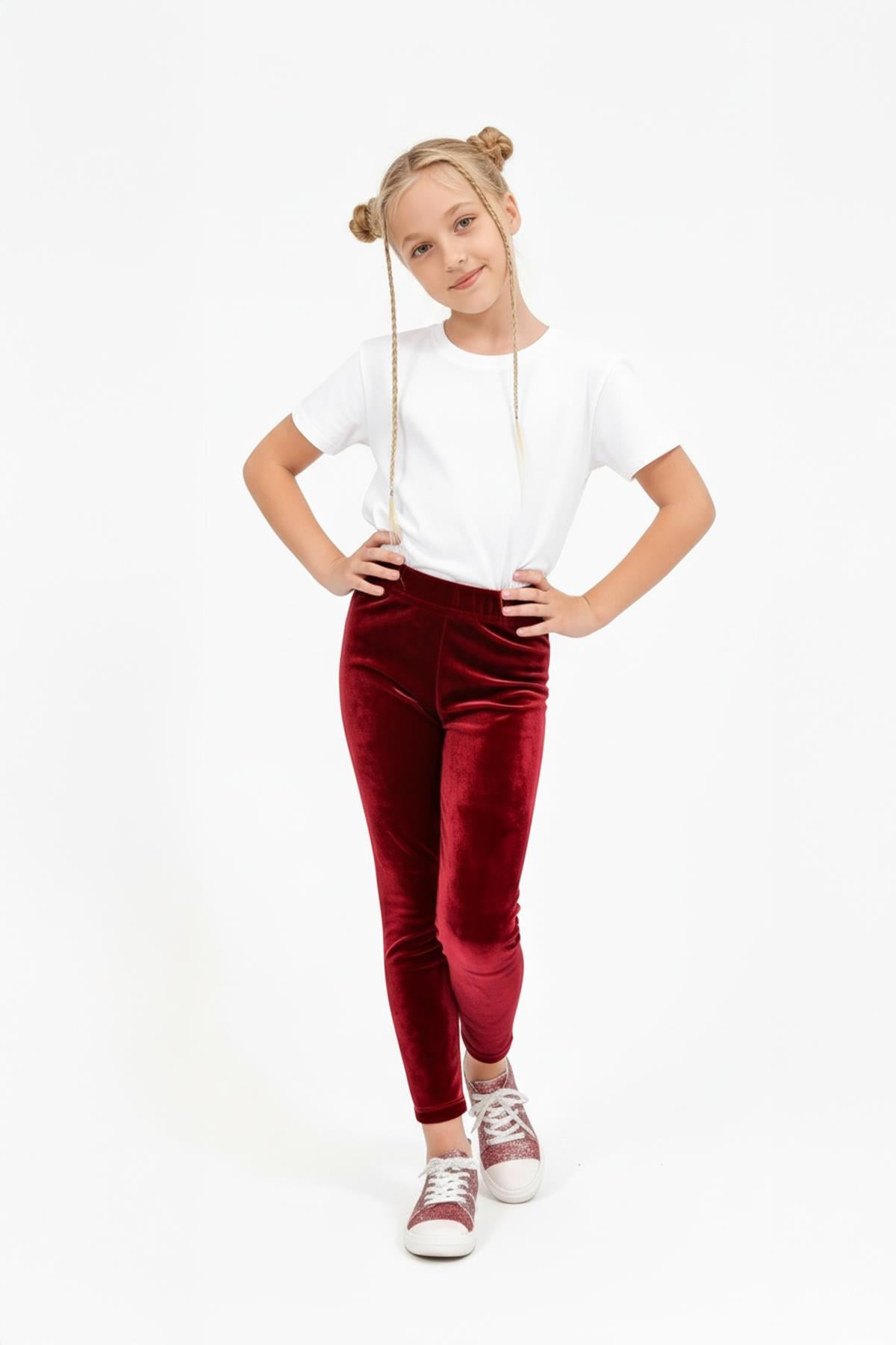 Kız Çocuk Parlak Dokulu İçi Polarlı Kadife Tayt