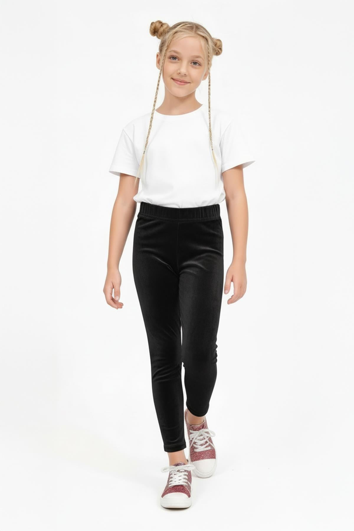 Kız Çocuk Parlak Dokulu İçi Polarlı Kadife Tayt – Siyah