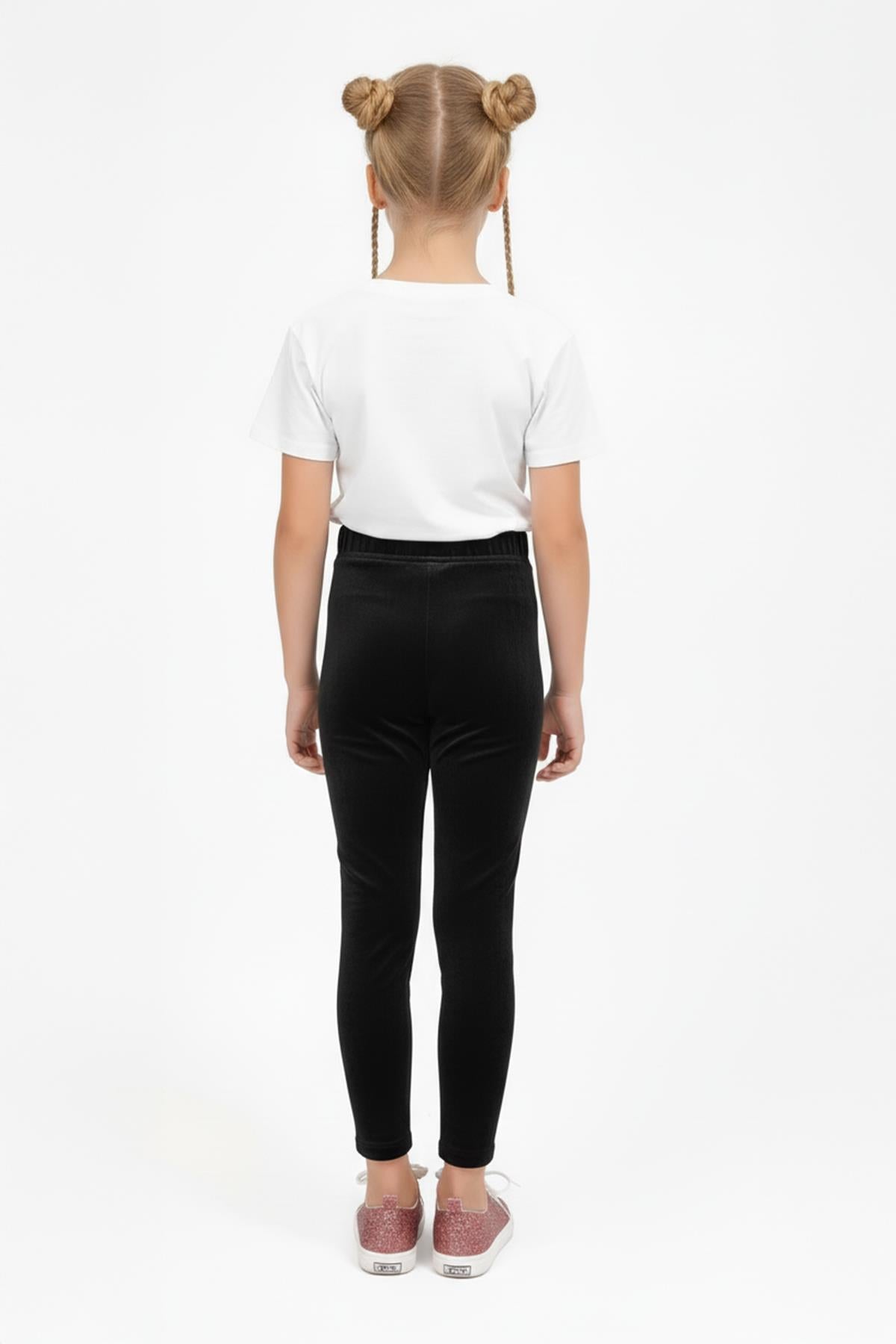 Kız Çocuk Parlak Dokulu İçi Polarlı Kadife Tayt – Siyah