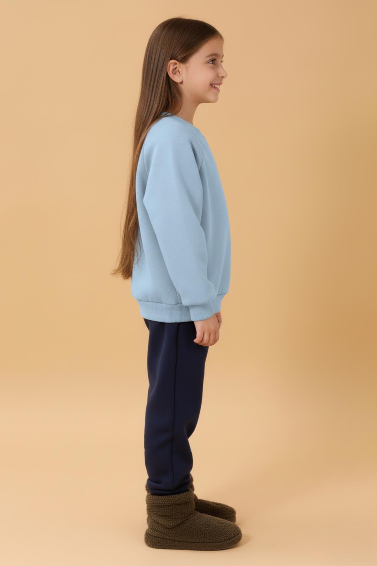 Kız Çocuk Rahat Kalıp Cep Detaylı 2’li içi polarlı Sweatshirt