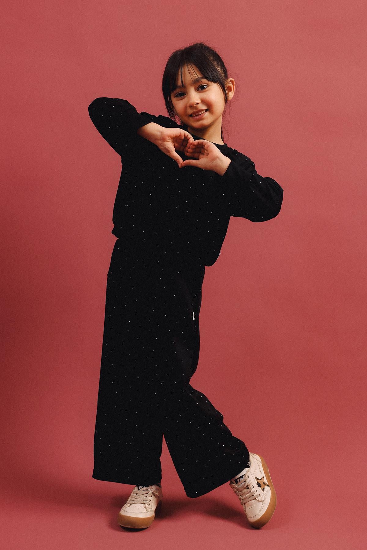 Kız Çocuk Taş Detaylı Geniş Paça Mevsimlik Alt-Üst Takım