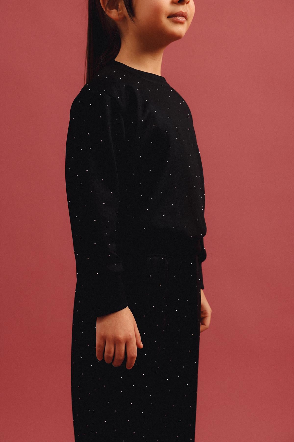 Kız Çocuk Taş Detaylı Geniş Paça Mevsimlik Alt-Üst Takım