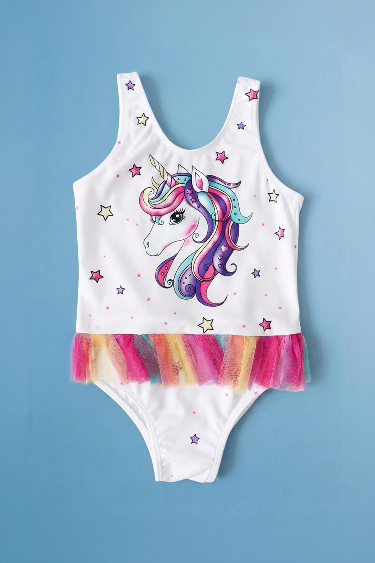 Kız Çocuk Unicorn Baskılı Tüllü Mayo